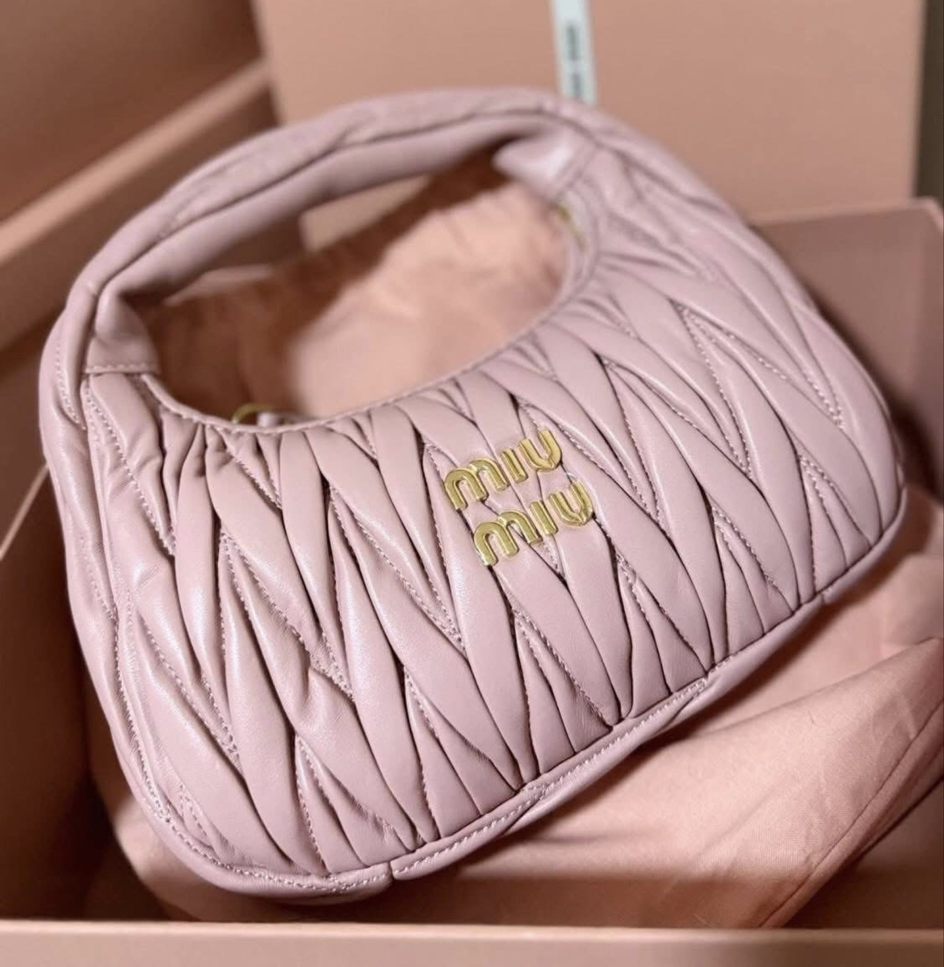 Preloved Miu Miu Wander Matelassé Hobo Bag (Category: Luxury Bags & Wallets) located in Manila. Submitted by bagsandshoesmanymore (Listing ID 1420162971, Image 1). Description: - Preloved Miu Miu Wander Matelassé Hobo Bag - Stylish shoulder bag -size 24cm - Quilted design - Top handle - Detachable shoulder strap - Gold-tone logo - Zip closure - Includes dust bag and box - Fabric lining with small pocket Please read before you order 👉🏻❗️Payment 