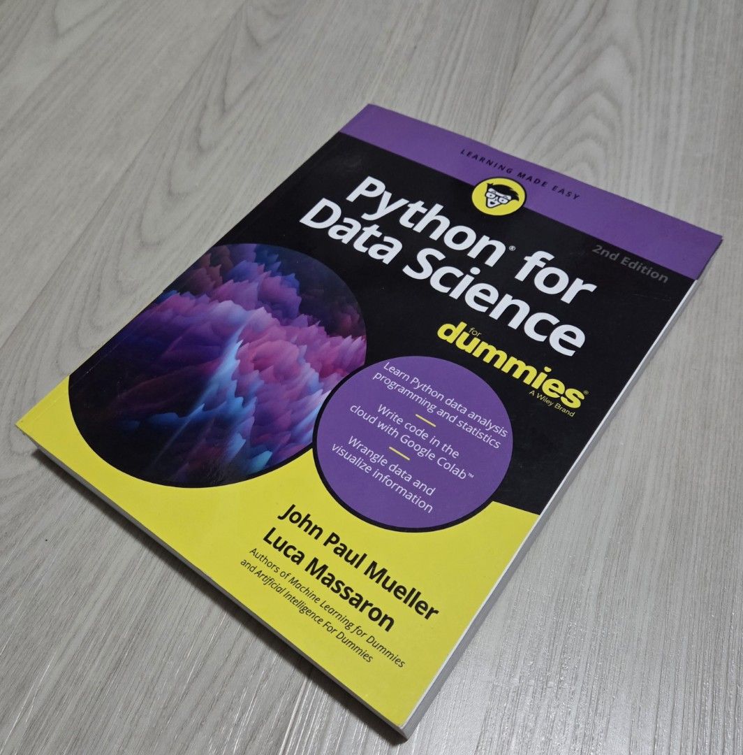 Python for Data Science for Dummies 2nd Edition (Category: Textbooks) located in Singapore. Submitted by xsoulz13 (Listing ID 1420306564, Image 1). Description: Lightly used. Still in good condition. Learn Python for data analysis! This beginner-friendly book covers setup, Jupyter Notebook, and data visualization..
