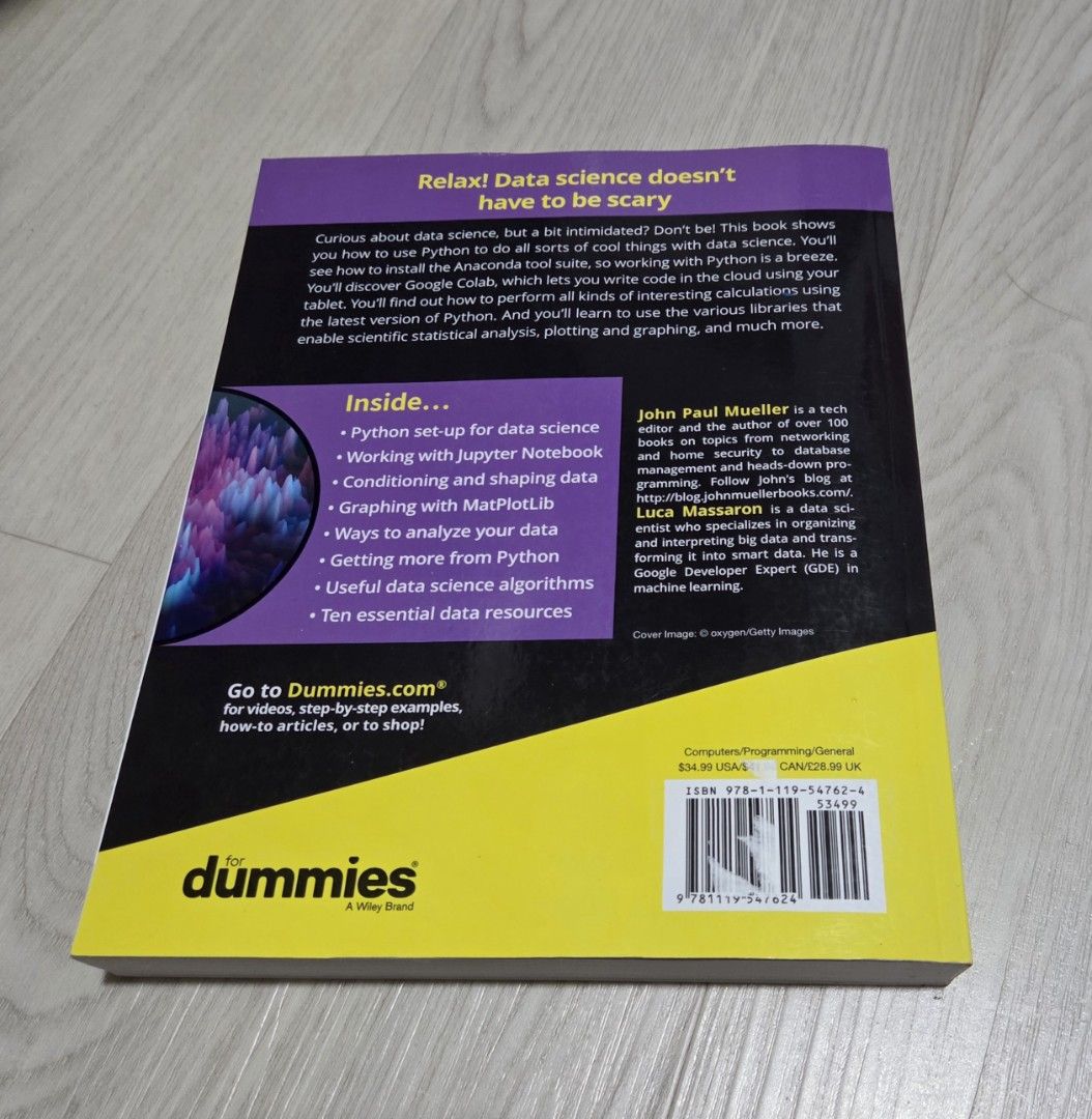 Python for Data Science for Dummies 2nd Edition (Category: Textbooks) located in Singapore. Submitted by xsoulz13 (Listing ID 1420306564, Image 2). Description: Lightly used. Still in good condition. Learn Python for data analysis! This beginner-friendly book covers setup, Jupyter Notebook, and data visualization..