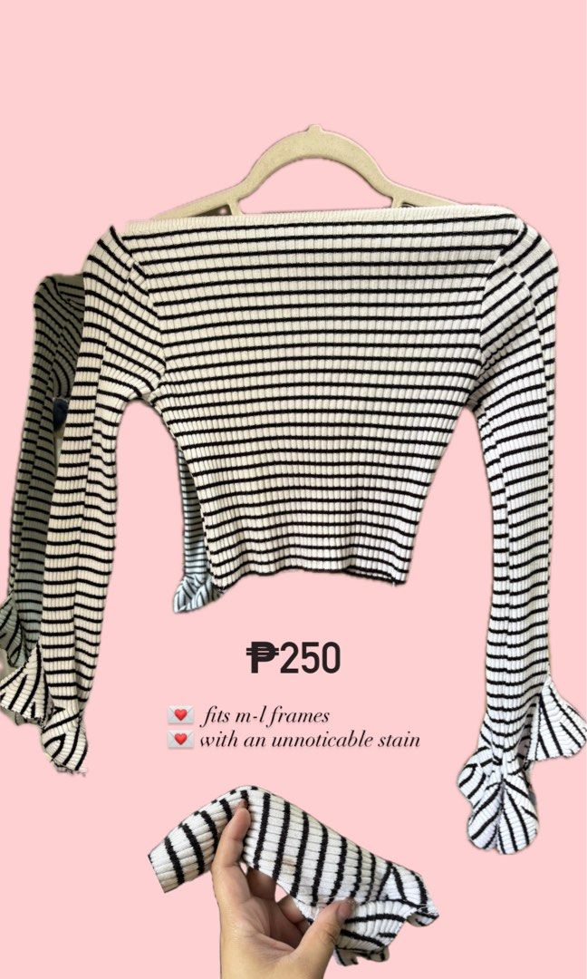 Ribbed B&W Off Shoulder Long Sleeve Ruffle Top (Category: Longsleeves) located in Cebu City. Submitted by addtocarteu (Listing ID 1420220323, Image 2). Description: 💌 so nice irl!! perf for the office/semi formal events 💌 fits med to large frames 💌 rfs: decluttering, need space! 📍cebu city / mandaue city, cebu.