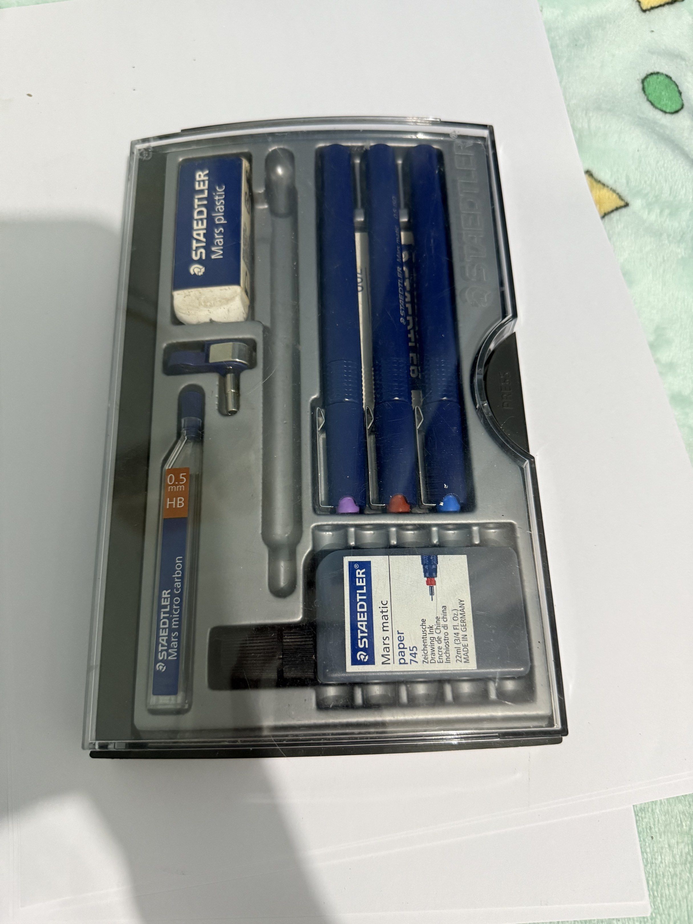 Staedtler Technical Pens (Category: Stationery & School Supplies) located in Manila. Submitted by sangwonlover (Listing ID 1420324959, Image 2). Description: 0.1, 0.3, and 0.5 missing mechanical pencil used for 1 sem only needs unblocking bought for 4k+.