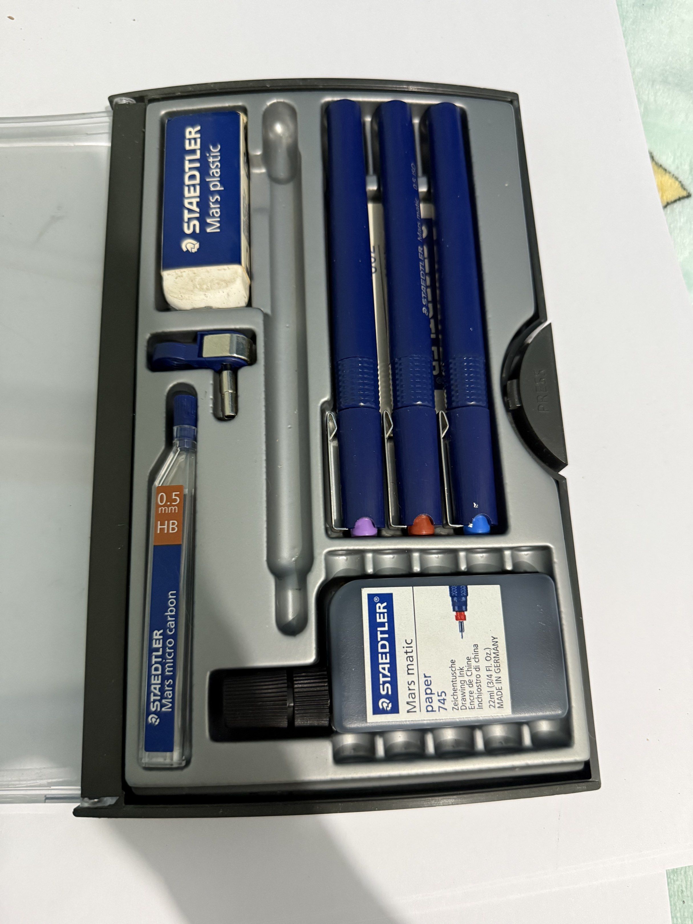 Staedtler Technical Pens (Category: Stationery & School Supplies) located in Manila. Submitted by sangwonlover (Listing ID 1420324959, Image 1). Description: 0.1, 0.3, and 0.5 missing mechanical pencil used for 1 sem only needs unblocking bought for 4k+.