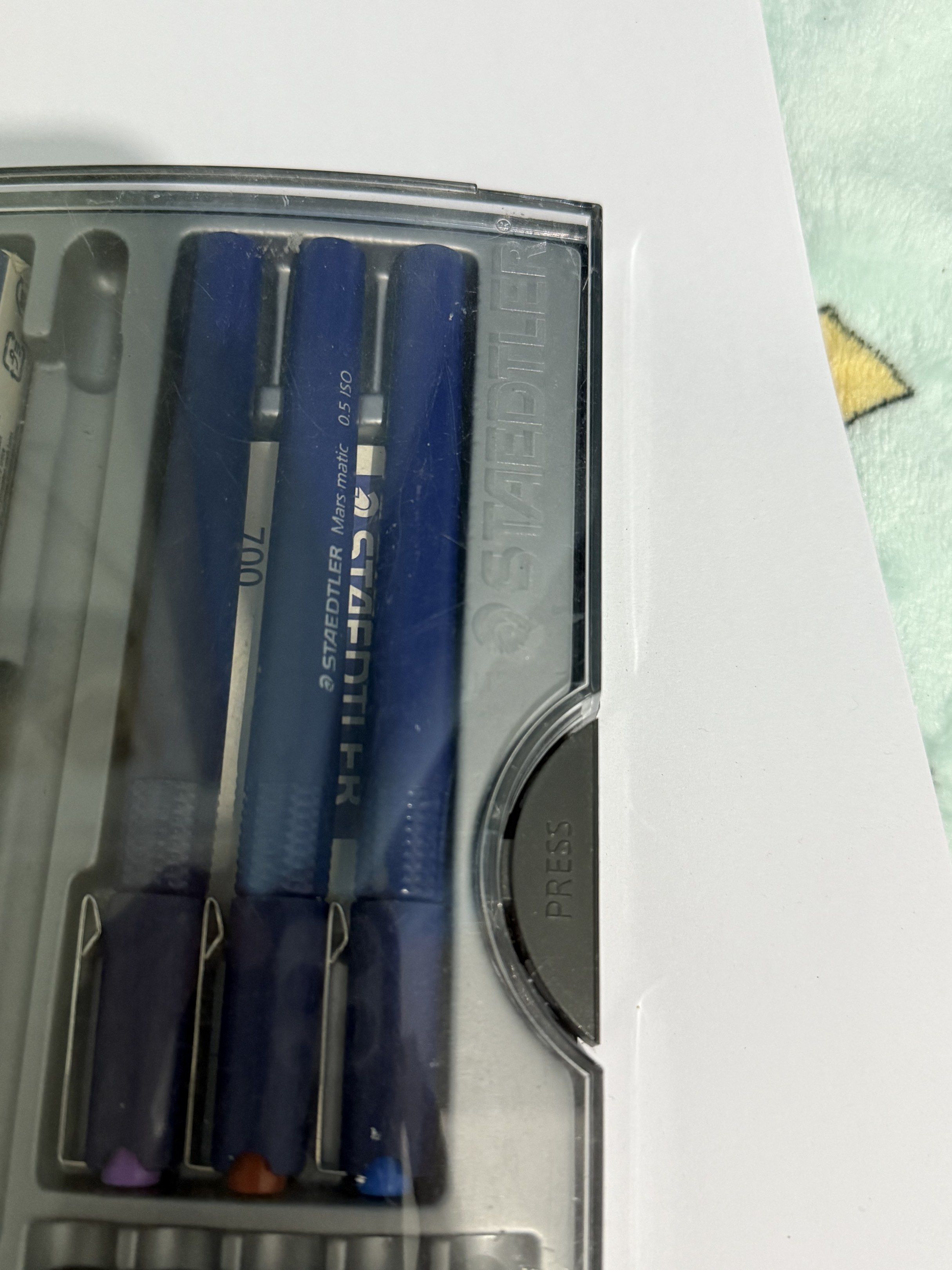 Staedtler Technical Pens (Category: Stationery & School Supplies) located in Manila. Submitted by sangwonlover (Listing ID 1420324959, Image 3). Description: 0.1, 0.3, and 0.5 missing mechanical pencil used for 1 sem only needs unblocking bought for 4k+.