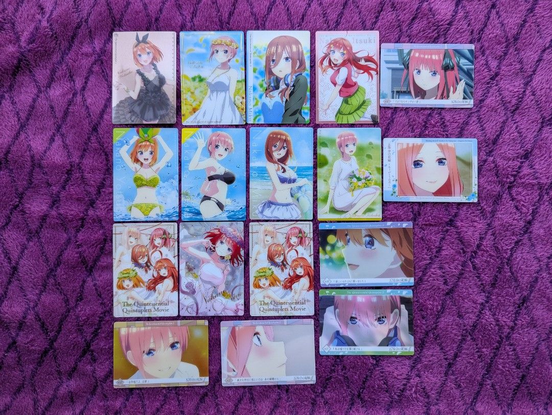 The Quintessential Quintuplets Wafer Cards (17pcs) (Category: Raw Singles) located in Tandag. Submitted by mooncrate (Listing ID 1420240883, Image 1). Description: - The Quintessential Quintuplets Movie trading cards. - Features the quintuplets in different outfits and settings. - Vibrant colors and detailed artwork. - Ideal for collectors and fans..