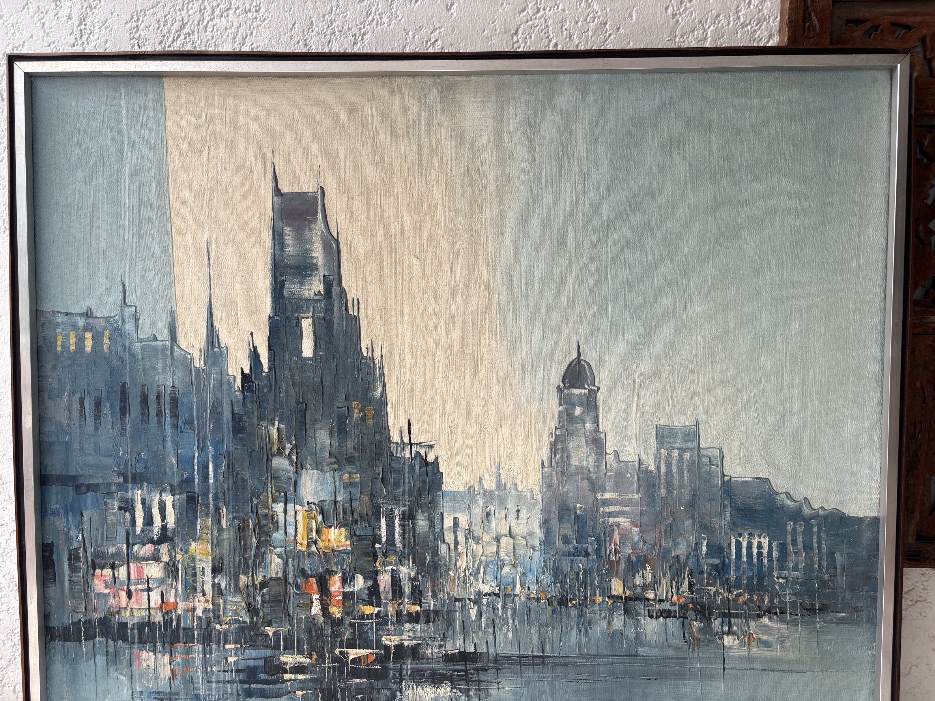 Vintage Big 30 x 30 inches Cityscape Oil on Canvas Painting of Leonardo Zablan (1934-1987) (Category: Art & Prints) located in Paranaque City. Submitted by turnintocash (Listing ID 1420204341, Image 2). Description: 1960s-70s original old frame / as-is without COA location -Paranaque.
