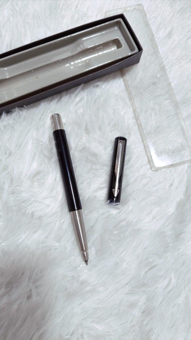 Vintage Parker Rollerball Pen (Category: Stationery & School Supplies) located in Cavite. Submitted by csl_corner (Listing ID 1420229129, Image 1). Description: - Vintage Parker rollerball pen - Comes with original box and clear plastic sleeve - Features a black body with silver tip and cap - Uses a Parker rollerball refill, needs refill - Pen is in good, well-maintained condition 💯 Authentic Original from Japan.