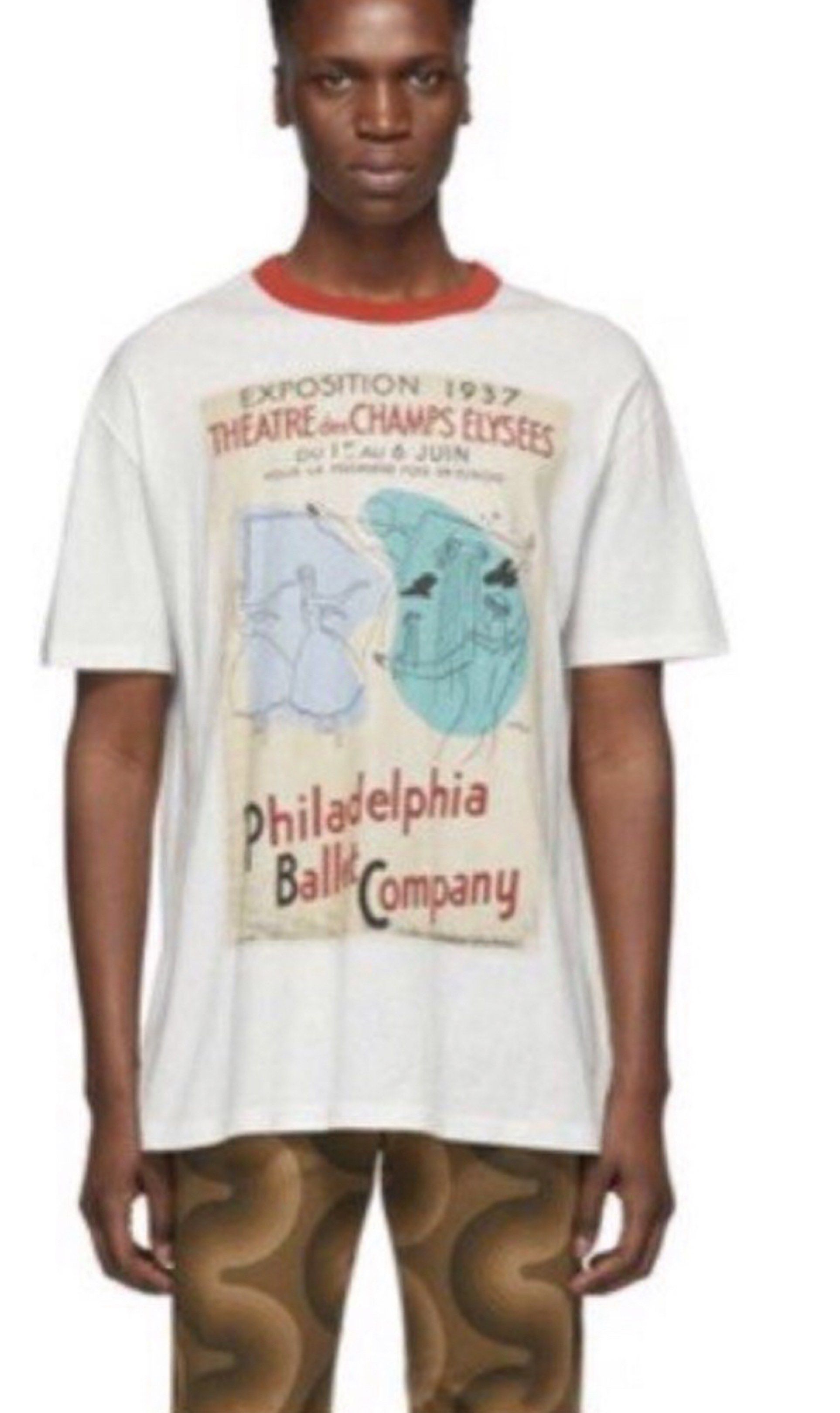 Acne Studios Esmeta Vtg Rare Shirt (21x29) (Category: Luxury Apparel) located in Calapan. Submitted by shakalak2 (Listing ID 1420362927, Image 2). Description: Acne Studios Esmeta T-shirt with a unique Philadelphia Ballet Company graphic. Features a red-trimmed crew neck and short sleeves. Made in Portugal. The shirt is white with a vintage-style print. The size is XS. The fabric composition is 67% viscose, 27% nylon, 6% elastane. RARE/UNISEX WAS