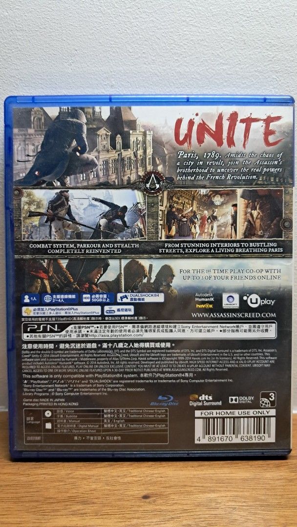 Assassin's Creed Unity | PS4 (Category: PlayStation) located in Manila. Submitted by cobydog (Listing ID 1420549385, Image 2). Description: Assassin's Creed Unity |PS4 - Includes game disc. The item is valid for PS4, PS4 Slim, & PS4 Pro. .