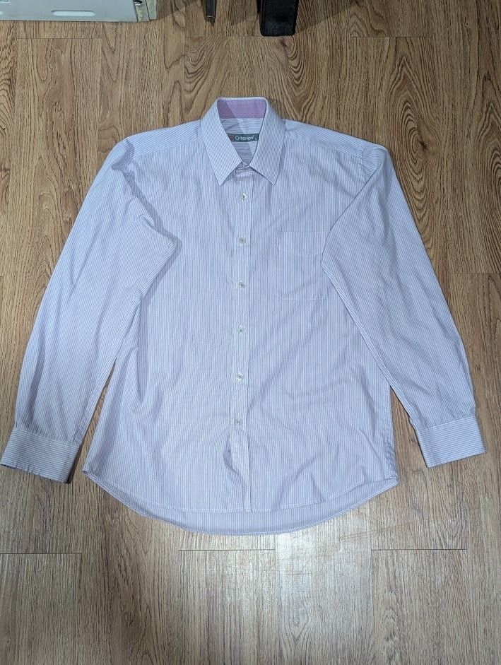 Criterion Purple Striped Polo (Category: Tshirts & Polo Shirts ) located in Manila. Submitted by fromsiah (Listing ID 1420517963, Image 2). Description: Pre-owned Criterion Purple Striped Polo SIZE: fits Small to Medium DIMENSIONS: Width - 21in Length - 27in CONDITION: 9/10 ISSUE: Minor armpit stain, not noticeable when worn Color may vary due to lighting.