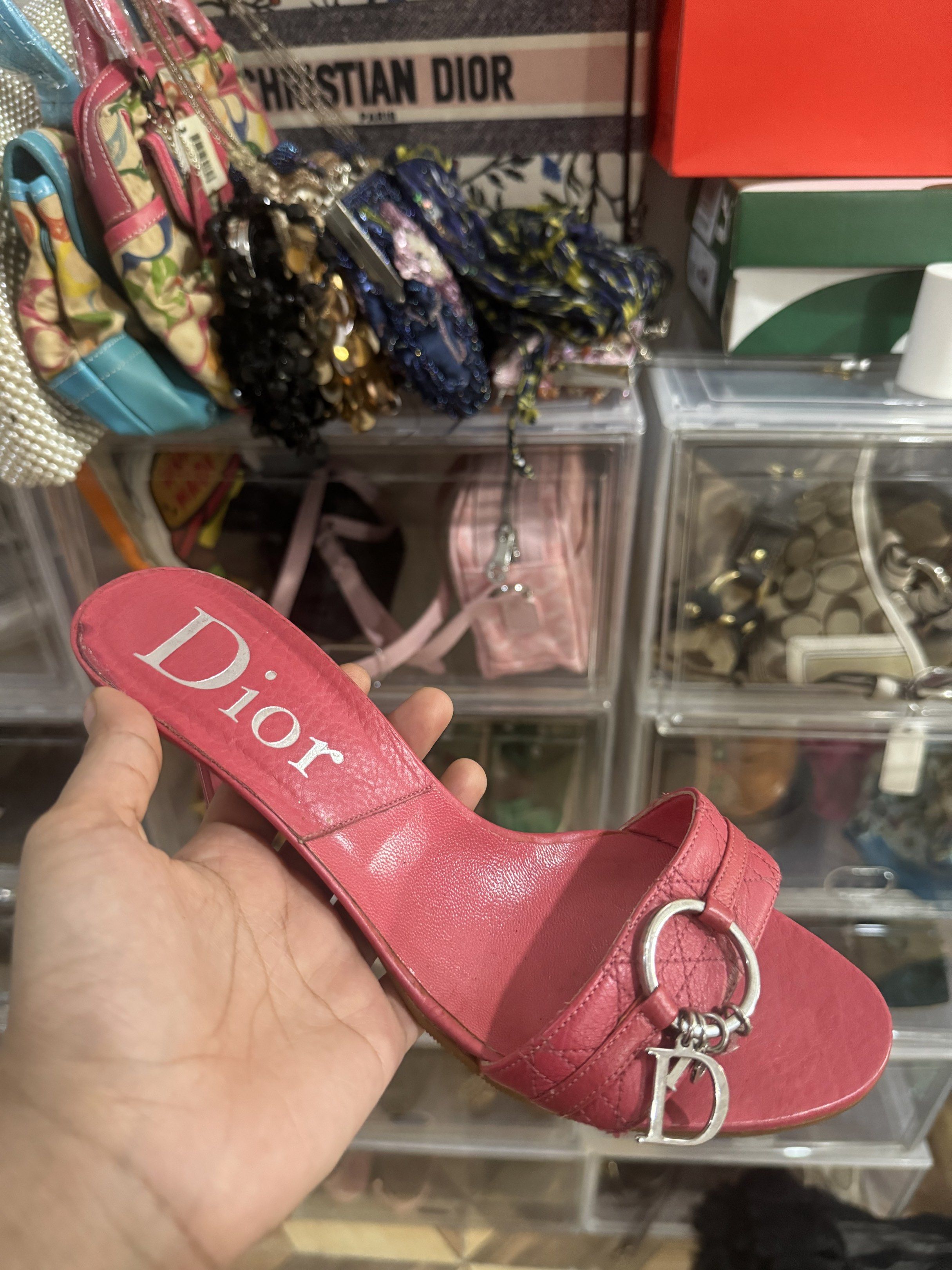 Dior Pink Logo Charm Kitten Heels (Category: Heels) located in Roxas City. Submitted by s.declutters (Listing ID 1420371401, Image 3). Description: - Authentic Dior kitten heels - Size: 36 1/2 - Color: Vibrant pink - Features Dior logo charm - Dior logo on insole - Embossed Dior logo on sole - Stylish and elegant Still Nego. .