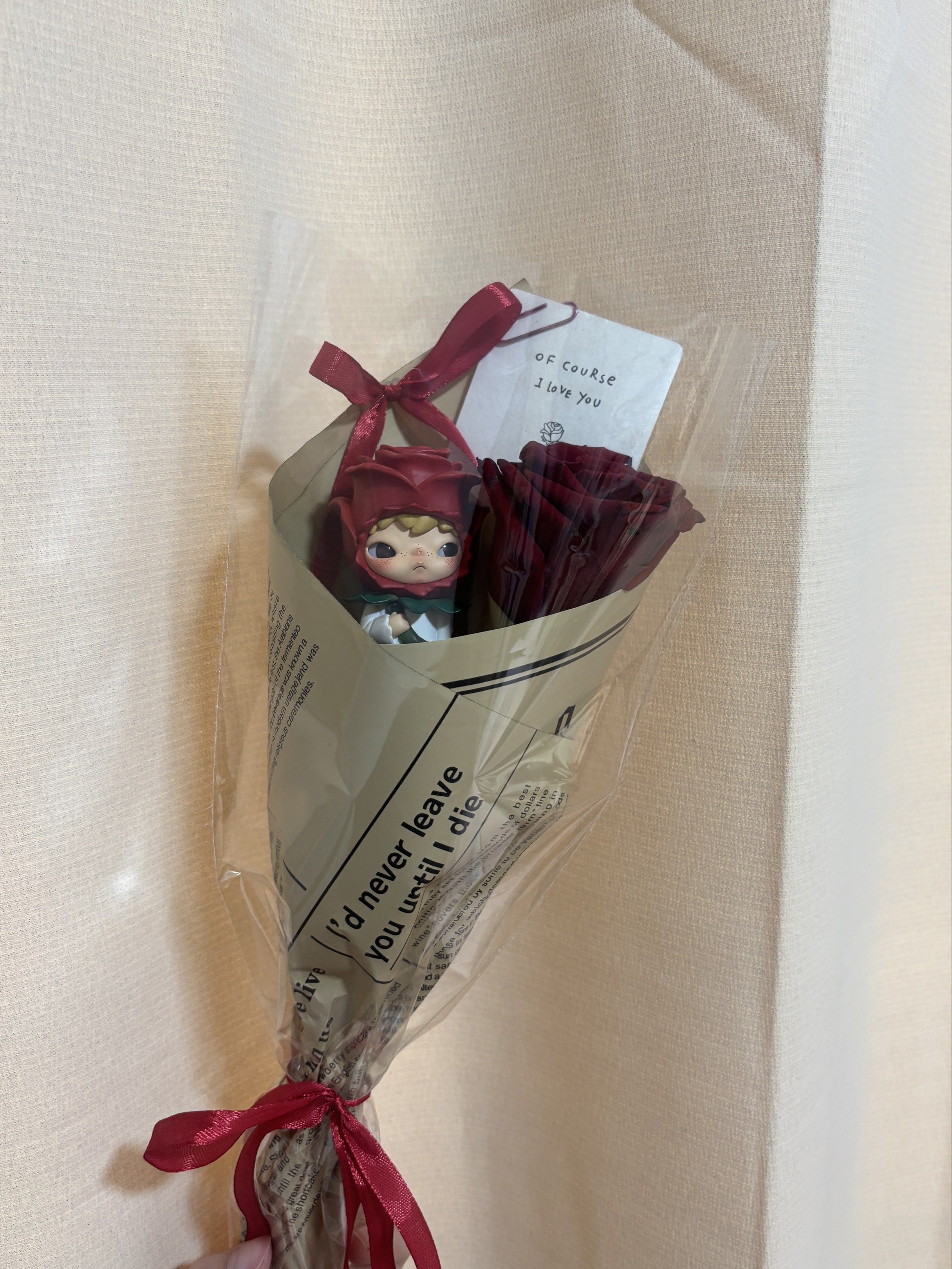 Hirono rose mini flower boquet (Category: Flowers & Bouquets) located in Caloocan City. Submitted by sscarlettph (Listing ID 1418956865, Image 3). Description: Open for pre order Open for customize ( it could be skullpanda labubu etc) With imported red rose: 1500 Hirono only : 1300.