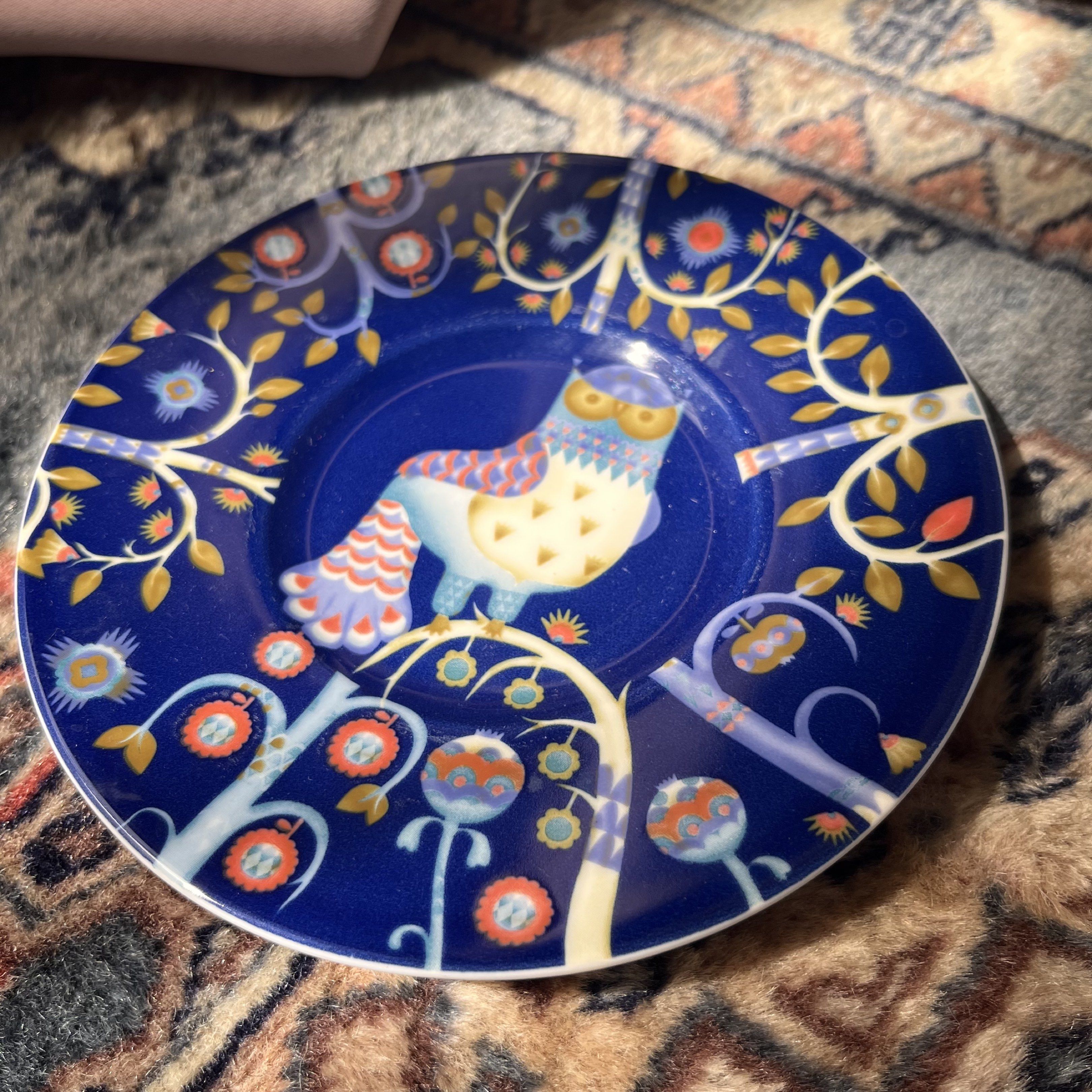 Iittala Taika Plate (Category: Dinnerware & Cutlery) located in Davao. Submitted by V_hobbyph (Listing ID 1420510903, Image 2). Description: - Iittala Taika Owl Plate - Features a vibrant owl design - Deep blue background with colorful illustrations - Dishwasher safe - Microwave safe - Freezer safe - Perfect for table setting - 6” D.
