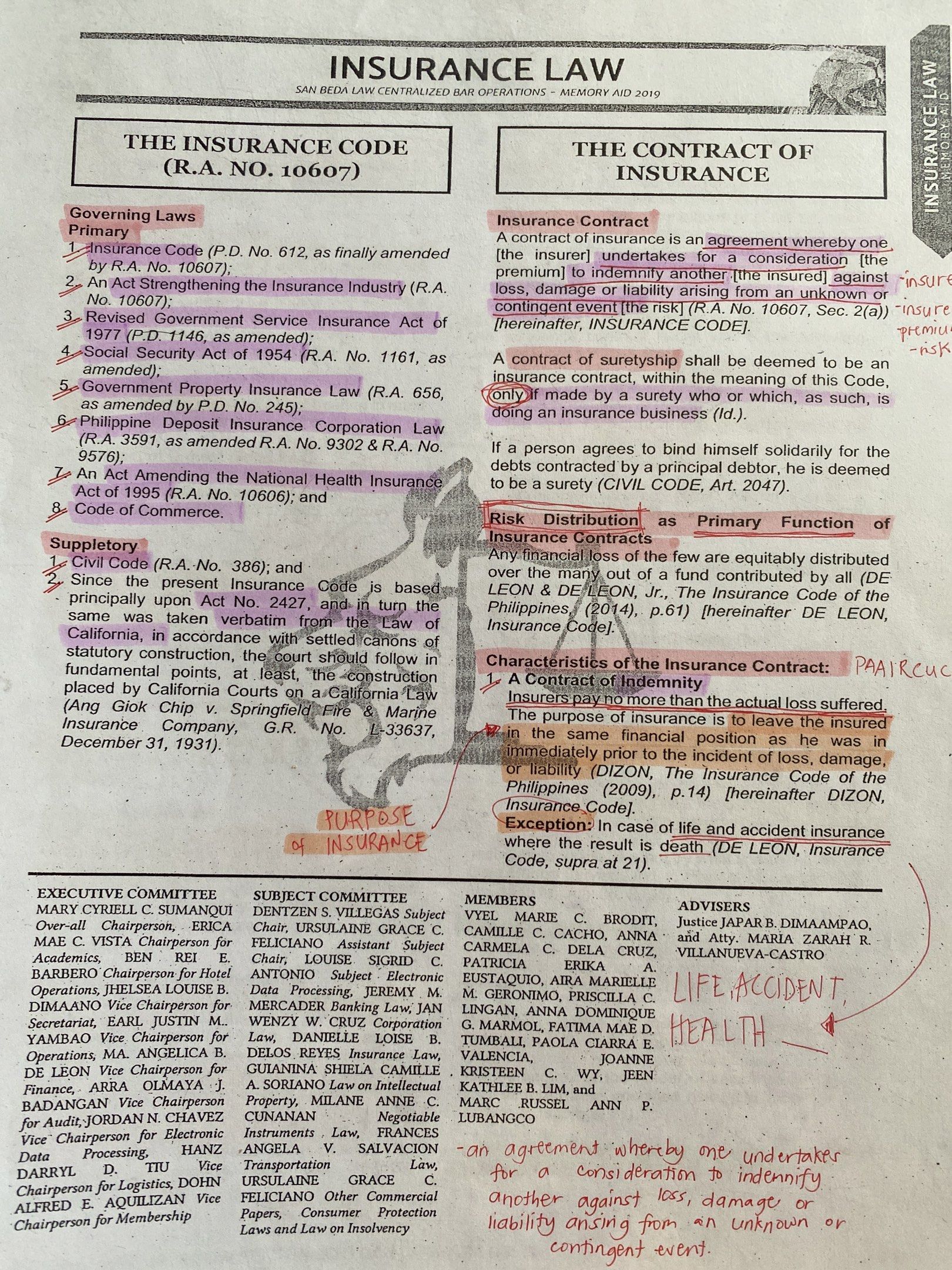 Insurance Law Memory Aid (2019) (Category: Textbooks) located in Pasay City. Submitted by triexx (Listing ID 1420426304, Image 1). Description: .