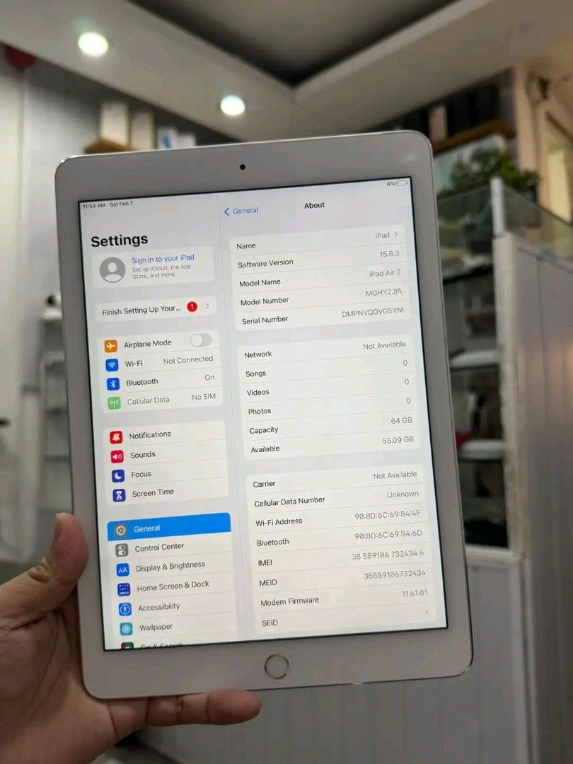iPad Air 2 64gb with simslot (Category: iPad) located in Manila. Submitted by nhh_accessories (Listing ID 1420451212, Image 2). Description: ✨iPad Air 2 🌟 Silver Color 64GB ✅15 IOS version ✅Factory Unlock /Unli Reset ✅Openline / Anysim ✅Good Fingerprint ✅Clear Rear/Front Cam .