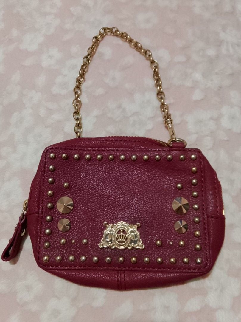 Juicy Couture Studded Coin Purse (Category: Purses & Pouches) located in Roxas City. Submitted by tabot (Listing ID 1420537361, Image 1). Description: - My pre-owned stuff from abroad - Burgundy exterior with gold-tone studs - Gold Chain strap - Leopard print lining - Small interior pocket - Ideal for cards or paper bills .