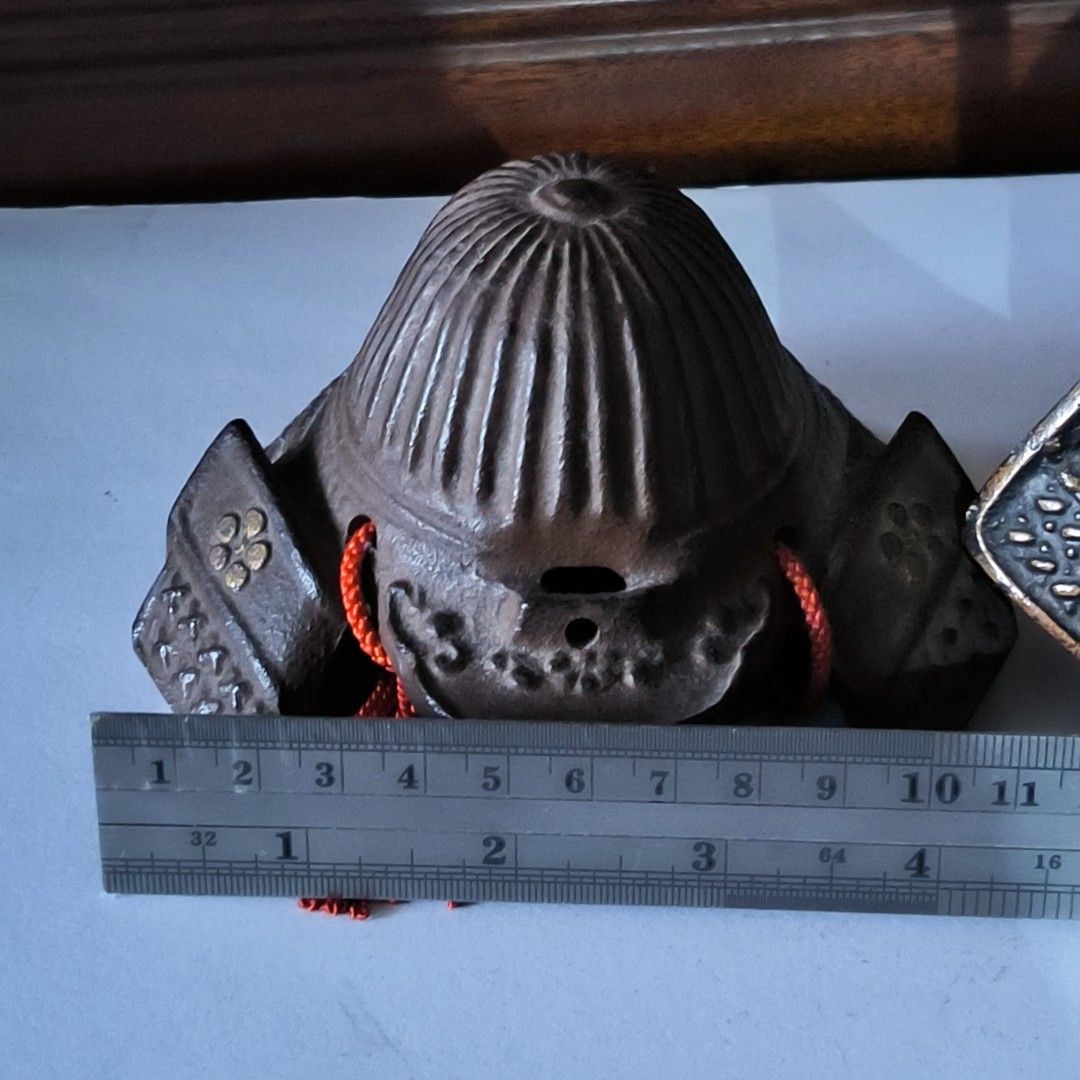 Kabuto samurai warrior metal helmet display (Category: Figurines & Statues) located in Manila. Submitted by puppysharky (Listing ID 1420365288, Image 3). Description: price is for 2 pcs kabuto samurai helmet for display with missing parts. red tassel of bigger helmet is not original. pls review size and condition carefully in the pics provided RFS- decluttering shipping fee c/o buyer full payment including sf before ship out via j&t No COD/COP pa