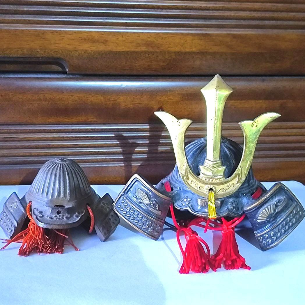 Kabuto samurai warrior metal helmet display (Category: Figurines & Statues) located in Manila. Submitted by puppysharky (Listing ID 1420365288, Image 1). Description: price is for 2 pcs kabuto samurai helmet for display with missing parts. red tassel of bigger helmet is not original. pls review size and condition carefully in the pics provided RFS- decluttering shipping fee c/o buyer full payment including sf before ship out via j&t No COD/COP pa