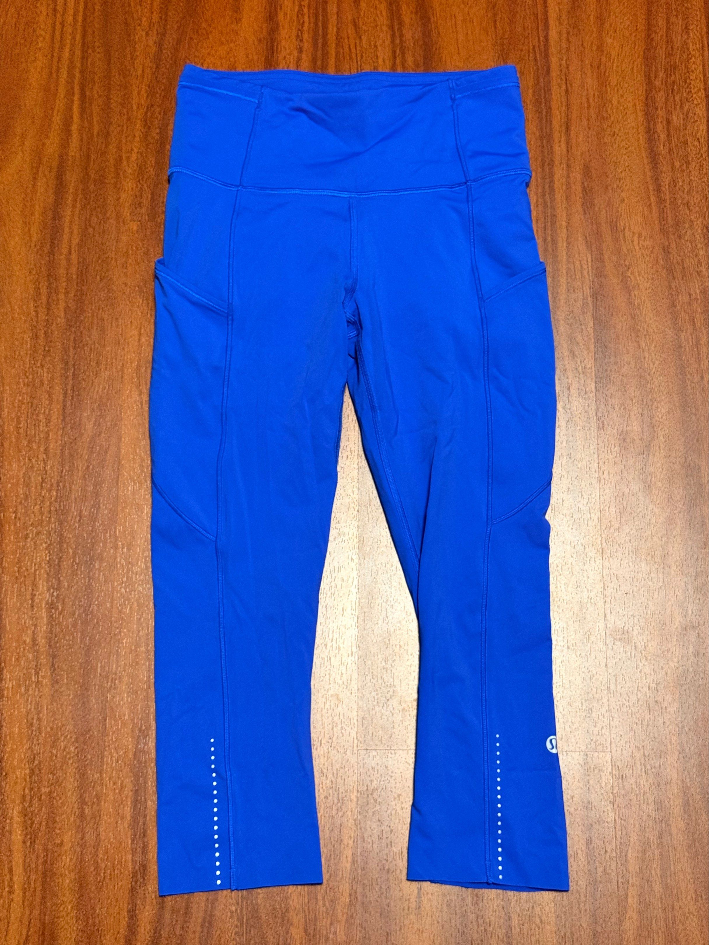 Lululemon Blue Leggings (calf length) (Category: Activewear) located in Paranaque City. Submitted by tellathon (Listing ID 1420418013, Image 1). Description: - Lululemon leggings - Vibrant blue color - Size 4 - Pockets - Reflective details on lower legs.