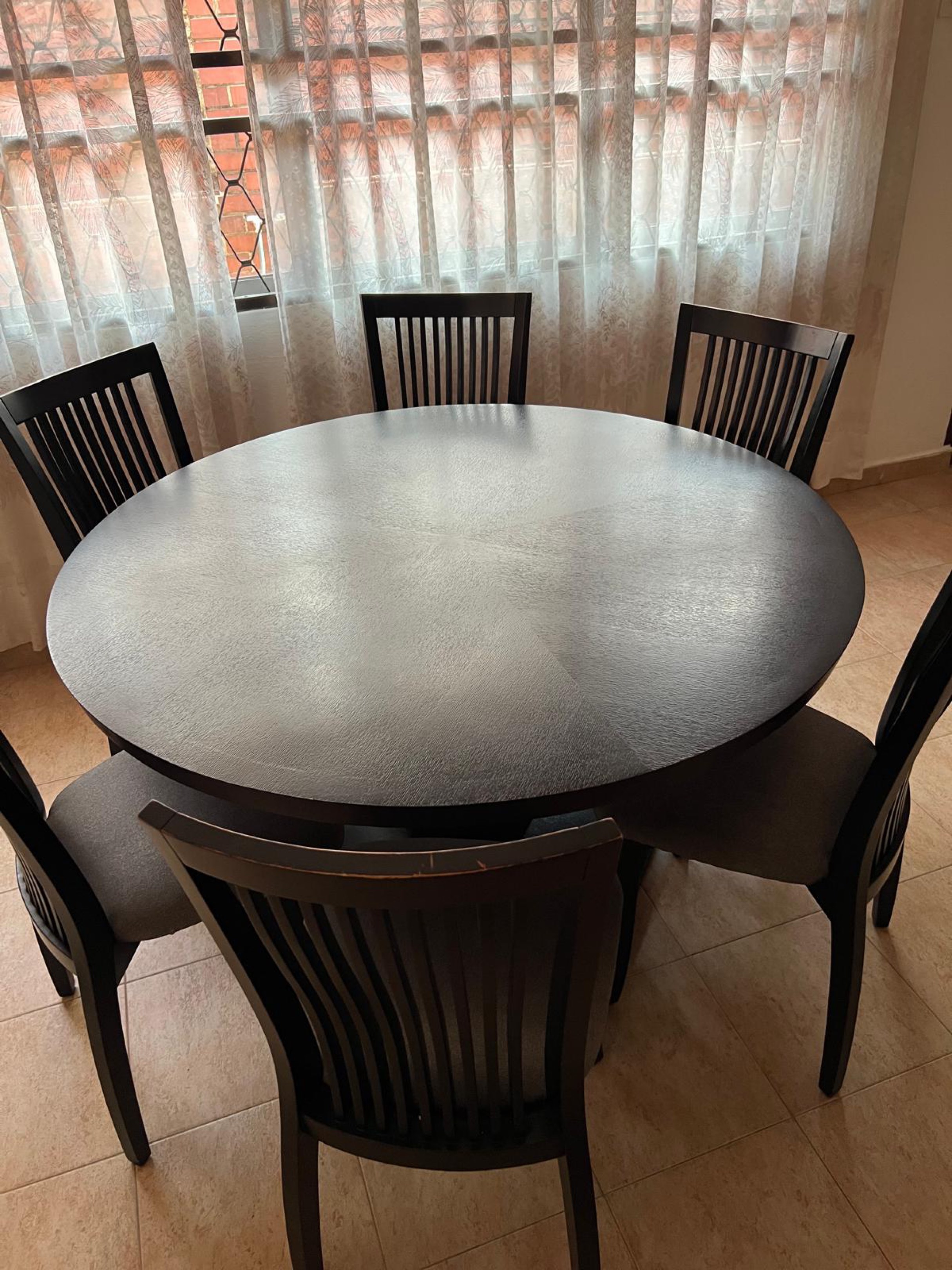 Modern Dark Wood Round Dining Table with 6 Chairs, Furniture & Home ...