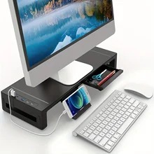 Monitor Stand Riser, With USB3.0 Foldable, Height Adjustable Computer Stand, Desk Shelf Riser with Storage Drawer &Tablet Phone498313134835640320