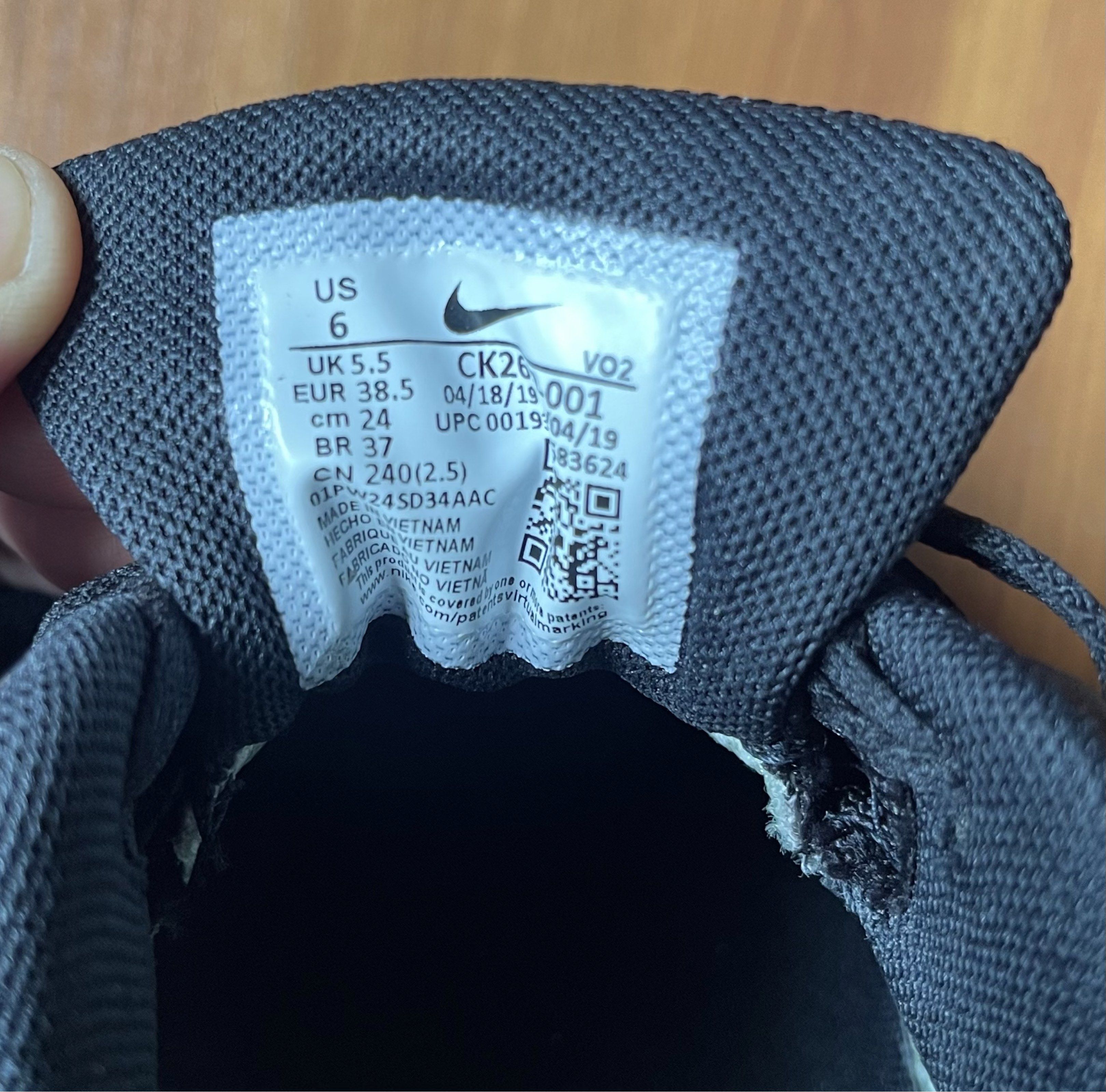 Nike Air Force 1 Gore-Tex Black (Category: Sneakers) located in Manila. Submitted by jacob.so (Listing ID 1420367510, Image 2). Description: Black Nike Air Force 1 Gore-Tex sneakers. Features a black upper with Gore-Tex branding and a gum sole. The size is US 6, UK 5.5, EUR 38.5, and CM 24. The shoes have black laces and the Nike logo is visible on the tongue and insole. No shoe box.