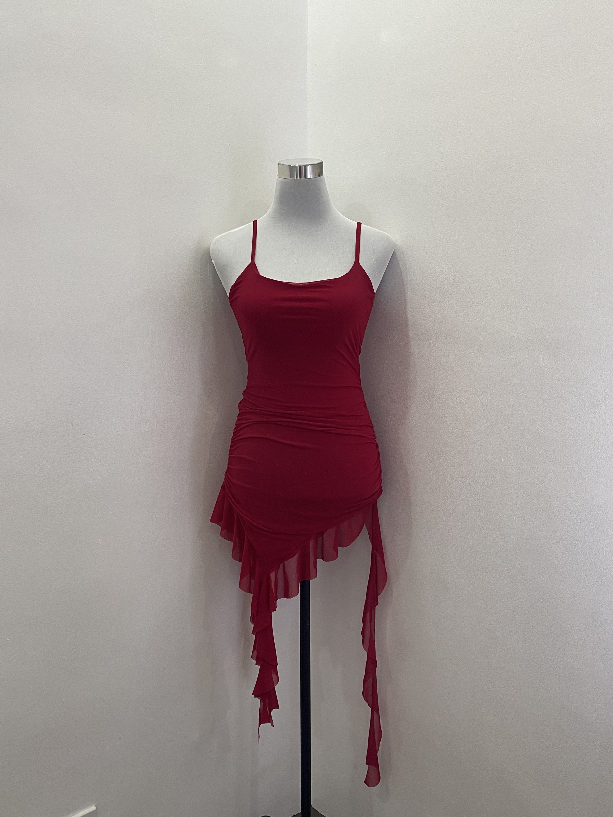 Red Spaghetti Strap Ruffle Dress (Category: Dresses) located in Cavite. Submitted by devilourea (Listing ID 1420482564, Image 1). Description: - Red spaghetti strap dress - Asymmetrical ruffle design - Fitted, ruched bodice - Flowing, lightweight fabric - Ideal for special occasions.