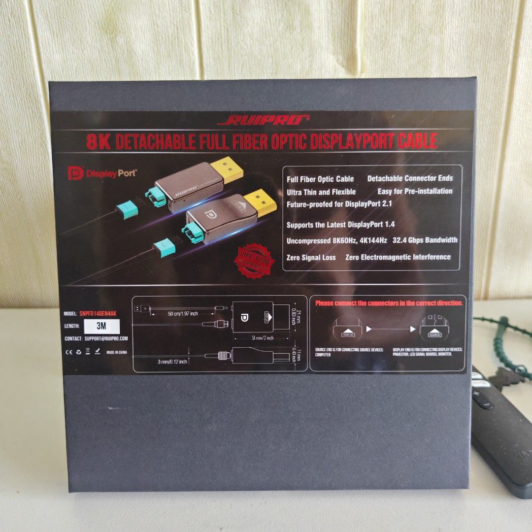 RUIPRO 8K Detachable Fiber Optic DisplayPort Cable