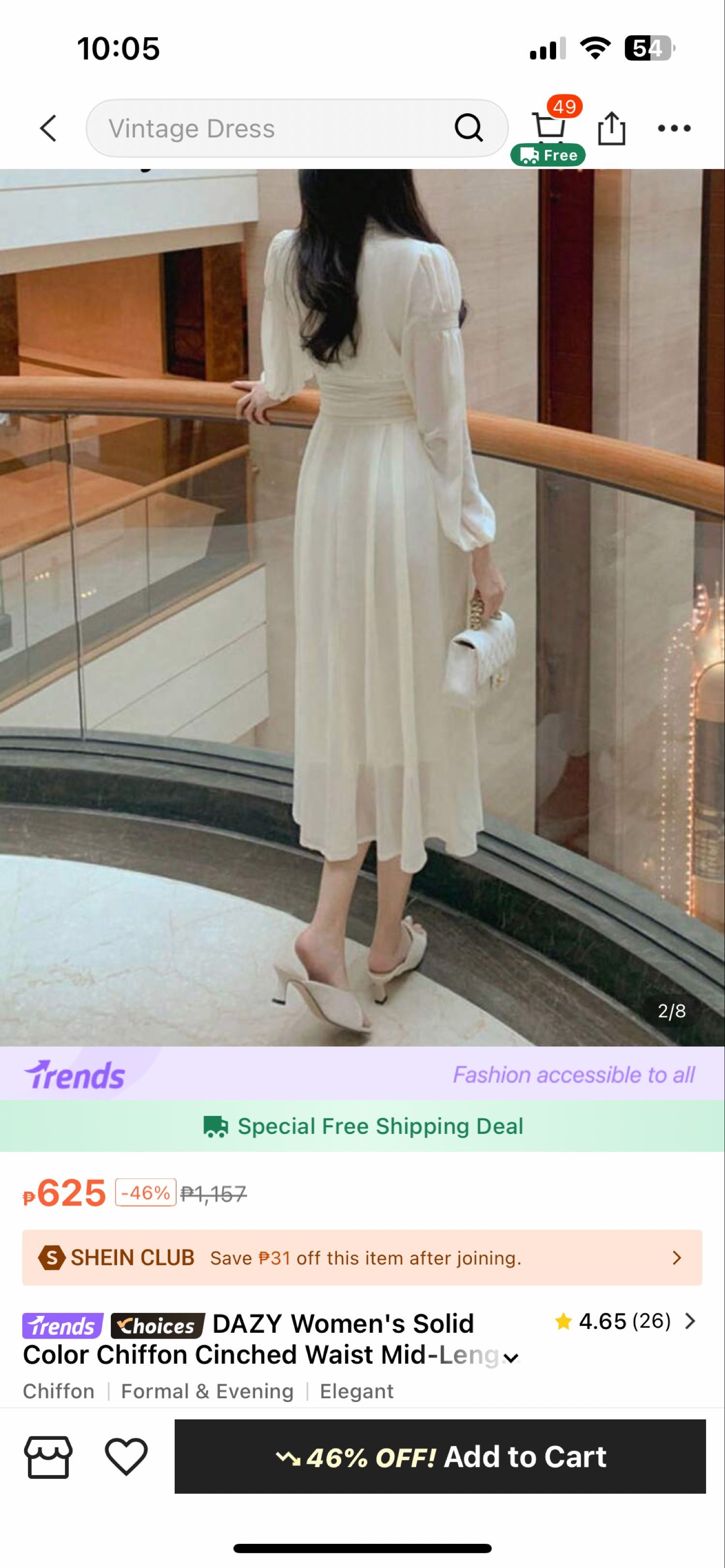 SHEIN DAZY Women's Solid Color Chiffon Dress (Category: Dresses) located in General Trias. Submitted by jc_3096 (Listing ID 1420509521, Image 3). Description: Brand new Dress only, abubot sa leeg is not included .