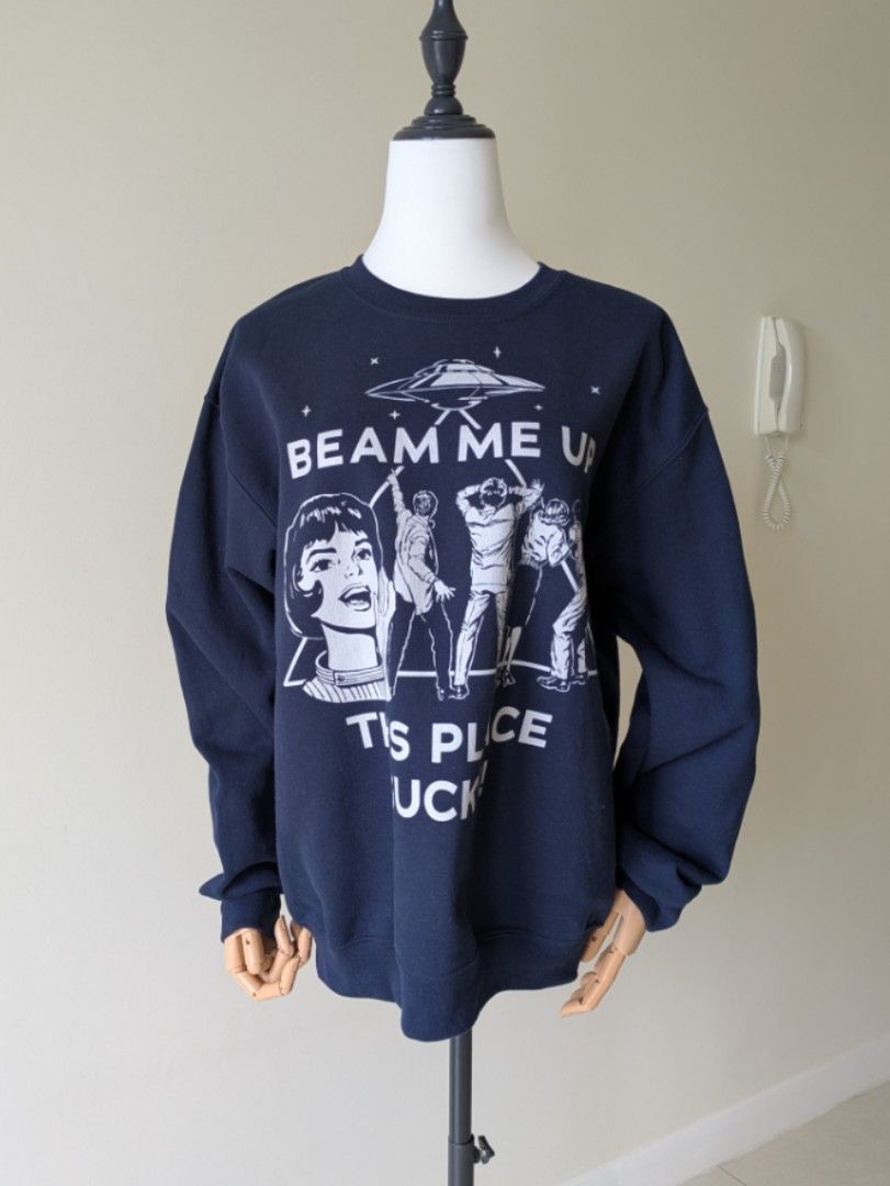 Netflix Official Stranger Things Robin Buckley Beam Me Up Sweatshirt (Category: Tshirts & Polo Shirts ) located in Mandaluyong City. Submitted by sgtpepper (Listing ID 1420391159, Image 1). Description: - Official merchandise purchased from Netflix Shop (original price ₱2,200 plus 900 shipping) - "Beam Me Up This Place Sucks" print like Robin's on the show - See pics for dimensions (20.5x26in) - RFS: purchased a smaller one stranger things robin 