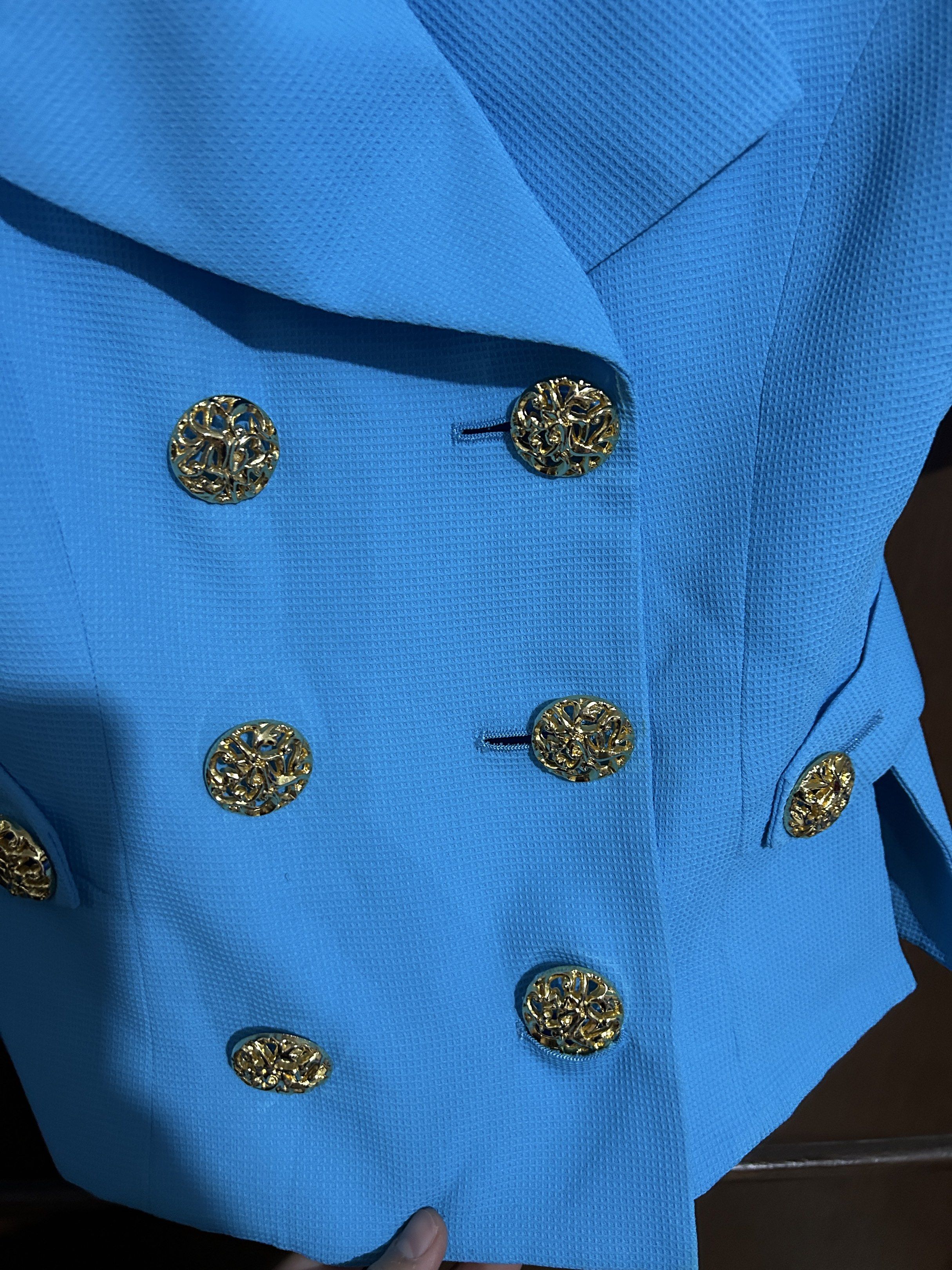 Vintage Blue Blazer with Gold Buttons (Category: Coats, Jackets and Outerwear) located in Manila. Submitted by yuShin09 (Listing ID 1420524185, Image 3). Description: - Passion Beat blue blazer (Vintage) - Looks good when worn - Double-breasted design - Decorative gold buttons - Tailored fit - Classic collar - Chic and stylish.