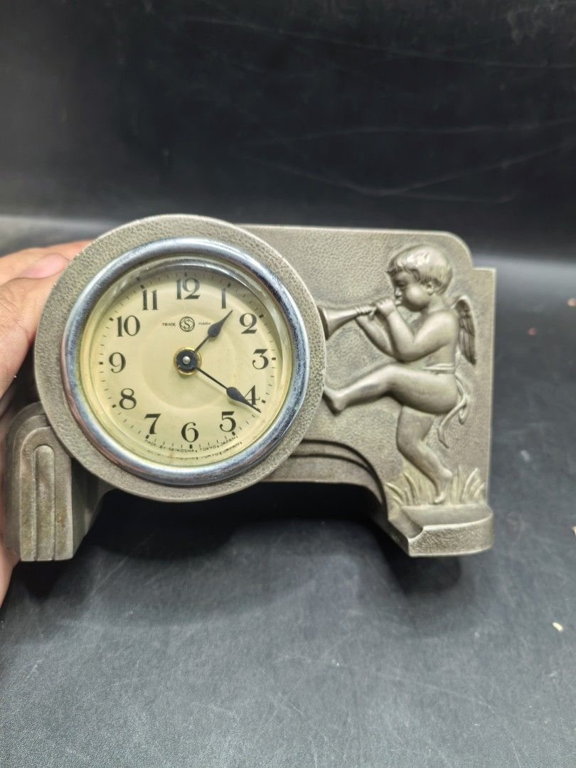 Vintage Seikosha Mechanical Desk Clock - NOT WORKING (Category: Clocks) located in Cebu City. Submitted by dudes_villanueva (Listing ID 1420376146, Image 3). Description: Vintage Seikosha Mechanical Desk Clock Brass Metal Angel 📌Not Working. Lacking Parts. Sold as is. 📌For Collection, Display, or Restoration. L5.5xW2xH3.4 in .