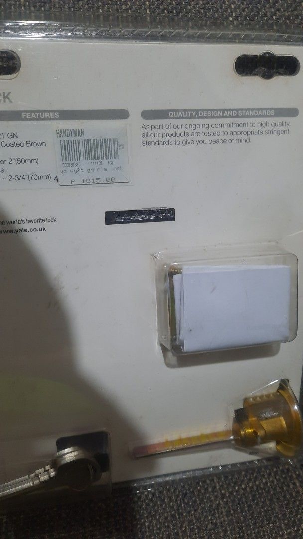 Yale Rim Lock - 2 sets (Brown & White) (Category: Locks, Doors & Gates) located in Caloocan City. Submitted by zenforest-959b (Listing ID 1420471198, Image 3). Description: - Yale Rim Lock - Available Colors: Brown, White - Includes: Lock body, cylinder, keys - Fits Door Thickness: 70mm - Rim lock design for security - Ideal for home and office use.