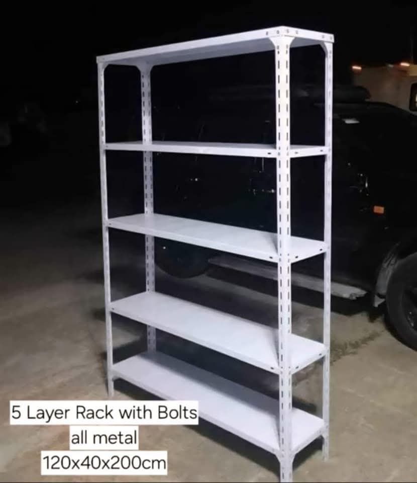5Layer Metal rack (Category: Food Organization & Storage) located in Taguig. Submitted by diannecaya86853 (Listing ID 1420711999, Image 1). Description: Boltless laminated wood 120x40x200cm. 2600 120x30x180cm..2500.