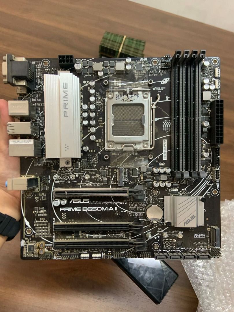 ASUS PRIME B650M-A II [SLIGHTLY USED] (Category: Computer Parts) located in Manila. Submitted by cooldeer-04b414 (Listing ID 1420571385, Image 3). Description: ASUS PRIME B650M-A II [SLIGHTLY USED] 5,300 PHP MODEL- ASUS PRIME B650M-A II CPU-AMD Socket AM5 for AMD Ryzen™ 9000 & 8000 & 7000 Series Chipset-AMD B650 Chipset Memory-4 x DIMM, Max. 192GB, DDR5 7600 Graphics1 x DisplayPort**1 x VGA port 1 x HDMI® port*** Expansion slot-AMD Ryzen™ 9000 & 
