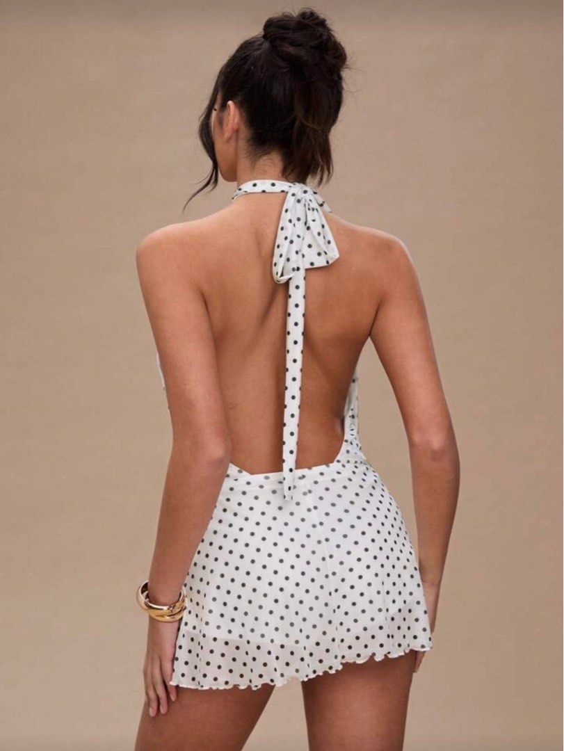 Black & White Polka Dots Halter Mini Dress (Category: Dresses) located in Binan City. Submitted by matchimarina (Listing ID 1420600106, Image 3). Description: Negotiable! 🖤 Size XS 🖤 Never used just tried on 🖤 Has inner shorts 🖤 Backless 🖤 Bought April 2025 📌 MOP: Gcash, GoTyme, Bank Transfer 📌 Location: Biñan, Laguna Helping tags: summer, polka dots, pinterest, vacation dress .