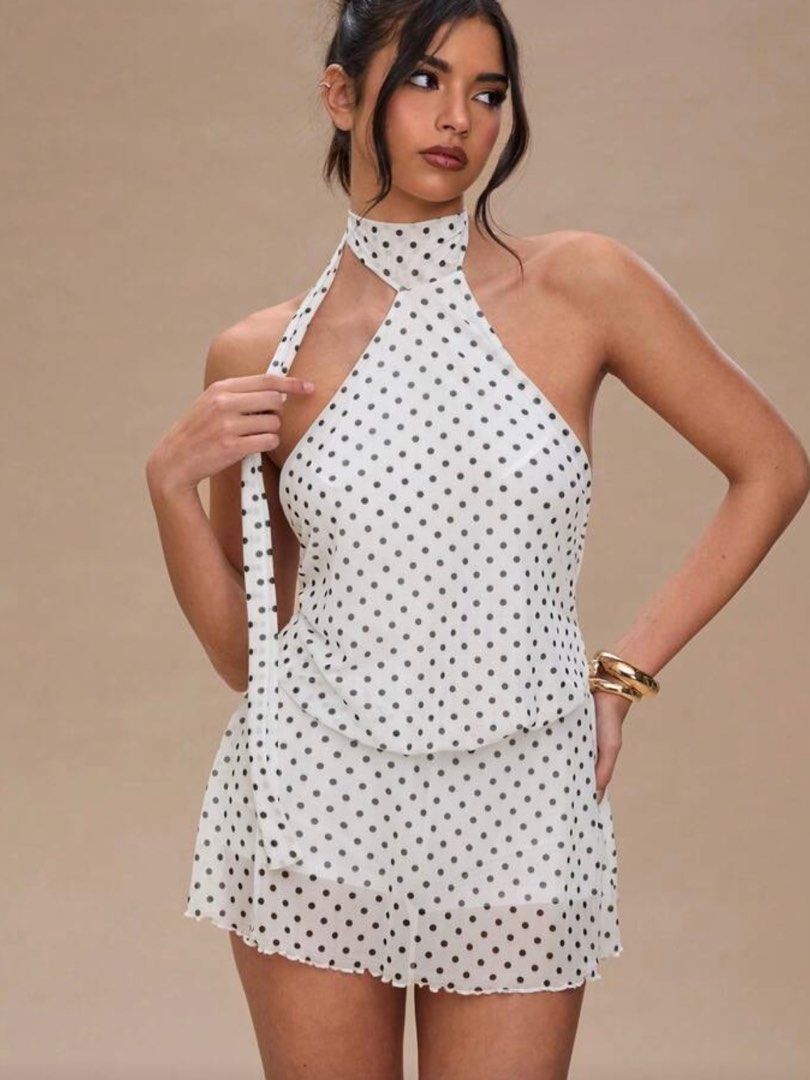 Black & White Polka Dots Halter Mini Dress (Category: Dresses) located in Binan City. Submitted by matchimarina (Listing ID 1420600106, Image 1). Description: Negotiable! 🖤 Size XS 🖤 Never used just tried on 🖤 Has inner shorts 🖤 Backless 🖤 Bought April 2025 📌 MOP: Gcash, GoTyme, Bank Transfer 📌 Location: Biñan, Laguna Helping tags: summer, polka dots, pinterest, vacation dress .