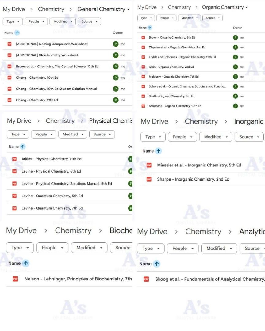 Chemistry E-Books (Category: Textbooks) located in Manila. Submitted by lilmissa11 (Listing ID 1420689616, Image 3). Description: Struggling with Chemistry? 🧪😩 Let’s turn that into an A+! Grab these Chemistry e-books for just ₱50 📚✨ - Fundamentals of Analytical Chemistry by Skoog 9th Ed - Lehninger Principles of Biochemistry by Nelson 7th Ed - Chemistry by Chang 10th Ed (with solutions manual) and 12th Ed - Chemistry The Central Science by Bro