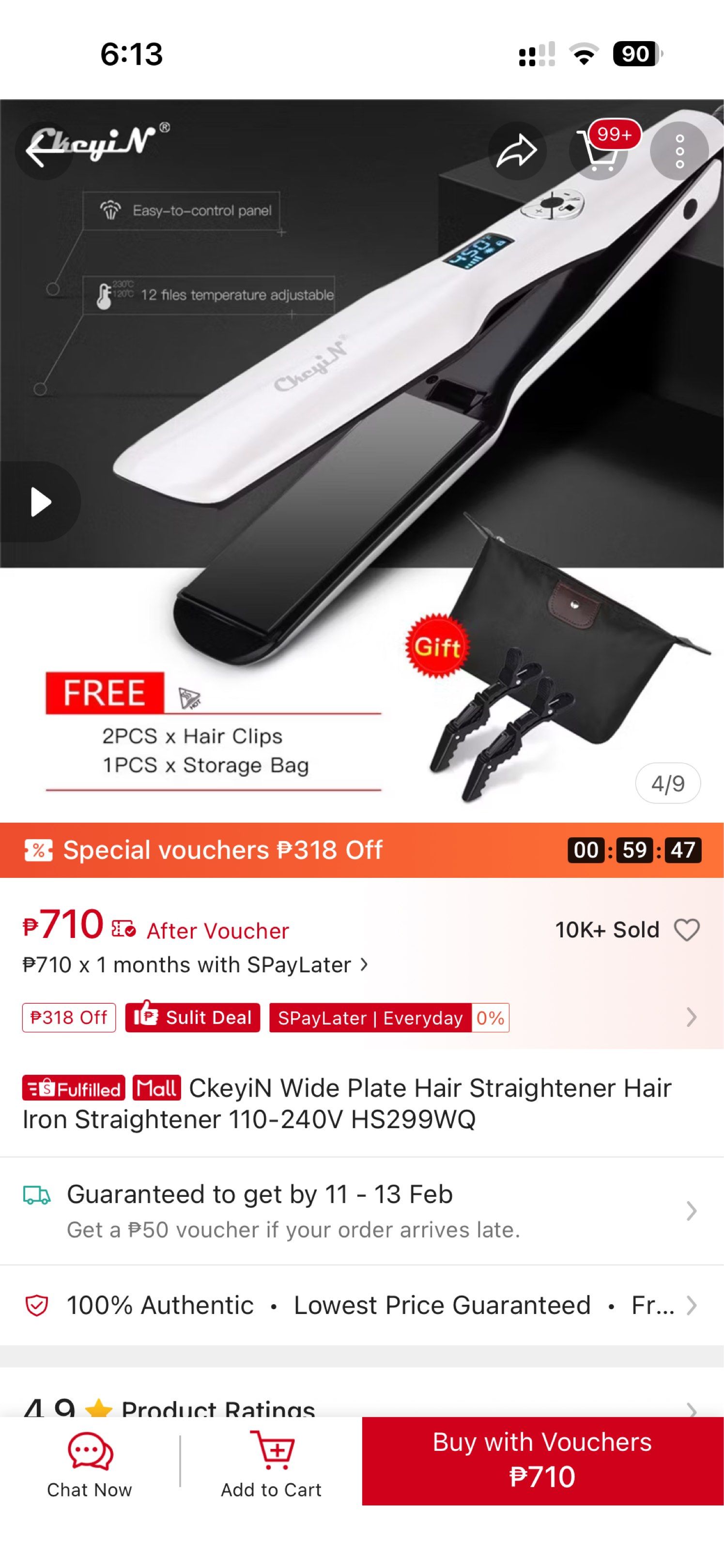 CheyiN Hair Straightener (Category: Hair) located in Baguio. Submitted by dmrayat (Listing ID 1420741777, Image 1). Description: - CheyiN hair straightener - White body with black ceramic plates - Includes original box and user manual - Features on/off button and temperature control - Comes with power cord - Warning tag attached Mga 2 times lang po nagamit, hindi ko masyado gamit hindi lumalabas. .