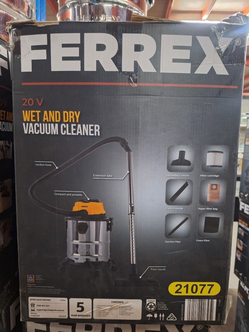 Ferrex 20V Wet and Dry Vacuum Cleaner (Category: Vacuum Cleaner & Housekeeping) located in Muntinlupa City. Submitted by shopandsaveau (Listing ID 1420571840, Image 2). Description: 20v Wet & Dry Vacuum Cleaner Surplus from Australia P3,500 Great for cleaning carpets and floor Ultra lightweight, powerful and portable Ideal for cleaning up around the home and shed after DIY Projects or renovations With wet and dry vacuuming modes plus blower funct