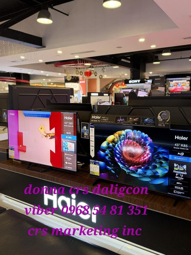 Haier tv (Category: TV) located in Manila. Submitted by donnasagao03665 (Listing ID 1420678258, Image 1). Description: 🟫 HAIER GOOLE TV / HAIER SMART TV / HAIER MINILED TV / HAIER QLED TV 🟫 H40K68FG - 10,500 H58K68UG - 21,700 H32K85FX - 8,400 H40K85EFX - 10,600 H43K85FFX - 14,400 H50K85FUX - 17,600 H55K85FUX - 19,800 H65K85FUX - 28,300 H70K85EUX - 35,500 H75K85FUX - 38,000 QLED TV H43S80EUX - 17,800 H50S80EUX - 21,200 H55S80EUX - 22,800 H65S80E