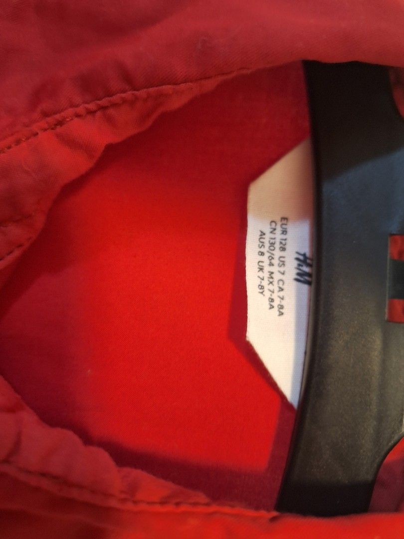 H&M Red Long Sleeve Shirt (Category: Babies & Kids Fashion) located in Antipolo. Submitted by flutterby41319 (Listing ID 1420662726, Image 2). Description: - H&M red long sleeve shirt - Button-down front - Small embroidered detail on chest - Classic collar - Buttoned cuffs - Size: EUR 128, US 7, CA 7-8A, CN 130/64, MX 7-8A, AUS 8, UK 7-8Y.