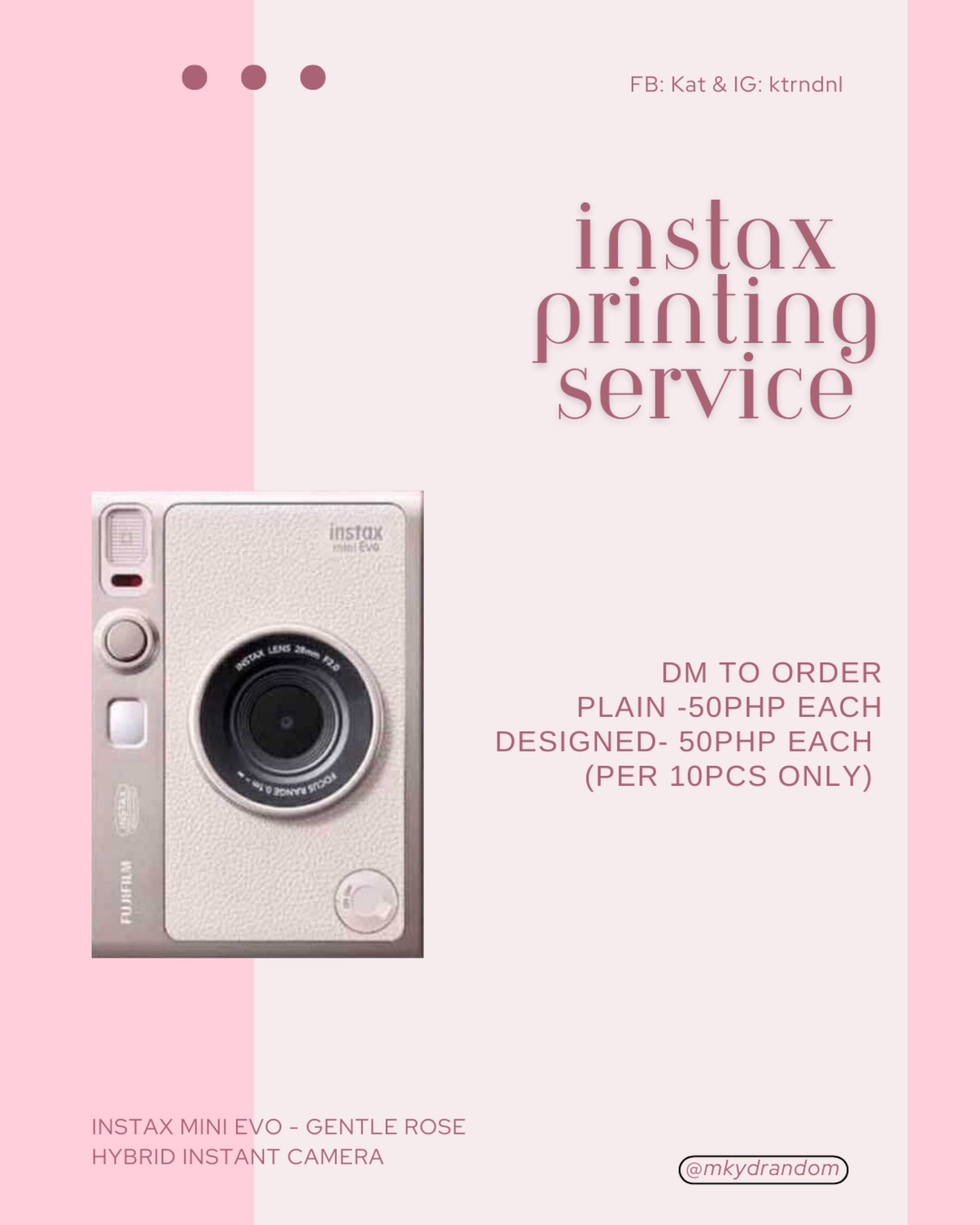 Instax Mini Evo Printing Service (Category: Printers, Scanners & Copiers) located in Manila. Submitted by mkydrandom (Listing ID 1420704612, Image 1). Description: Instax printing.