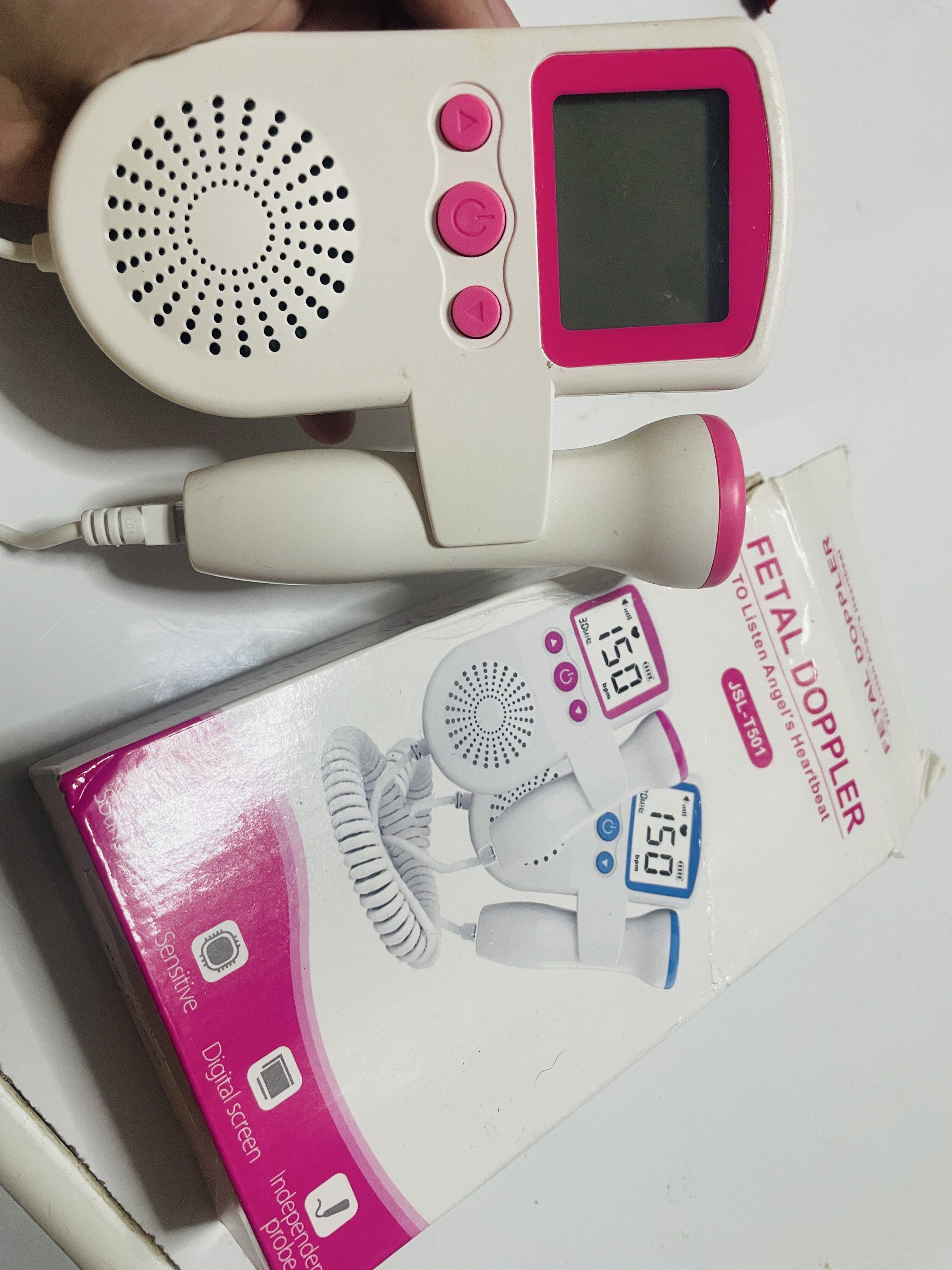 JSL-T501 Fetal Doppler (Category: Maternity Care) located in Marilao. Submitted by khimmy18val (Listing ID 1420657392, Image 1). Description: - Listen to your baby's heartbeat at home. - Features a digital screen. - Includes an independent probe for easy use. - Model: JSL-T501. - Designed for clear and sensitive readings..