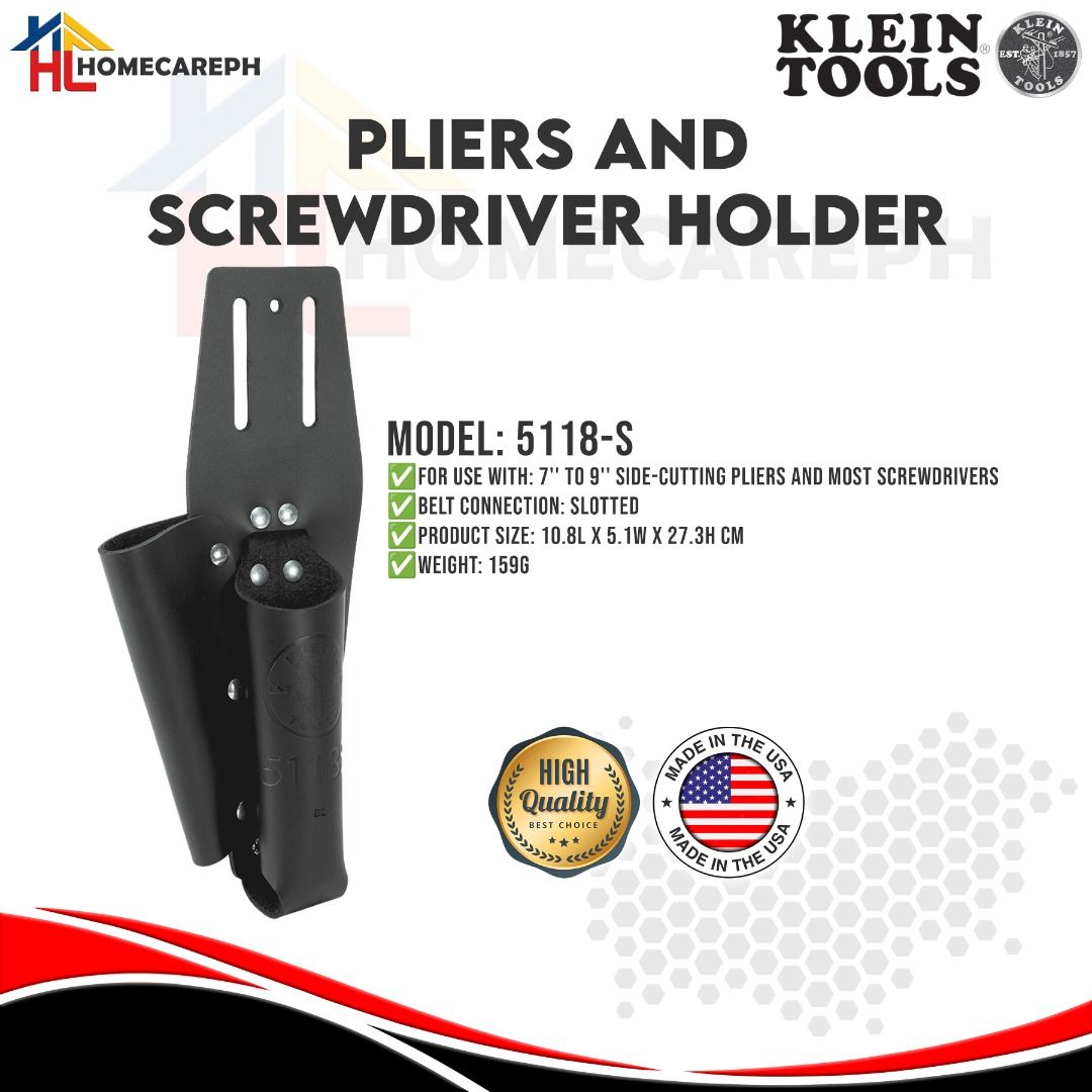 Klein Tools Pliers & Screwdriver Holder 5118-S (Category: Construction Tools & Equipment) located in Manila. Submitted by homecareph (Listing ID 1302457483, Image 1). Description: 02-09-2026 ✅For Sale !!! ✅Retail / Wholesale ✅KLEIN TOOLS PLIERS AND SCREWDRIVER HOLDER ✅MODEL: 5118-S • For uses with: 7" to 9" Side-cutting Pliers and Most Screwdrivers • Belt Connection: Slotted • Product Size: 10.8L x 5.1W x 27.3H cm • Weight: 159 ✅100% Original ✅Ma
