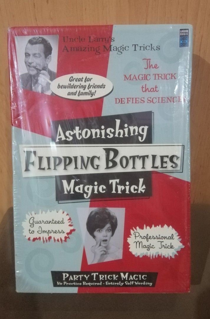 Magic Trick Astonoshing Flipping Bottles (Category: Board Games & Puzzles) located in Quezon City. Submitted by goldencity1964 (Listing ID 1420695470, Image 1). Description: Selling this Brand New, SEALED, UNOPENED ASTONISHING FLIPPING BOTTLES MAGIC TRICKS PARTY TRICK MAGIC Big Box... 8 X 12 INCH BOX WYSIYWG.... As is Scan picture please.