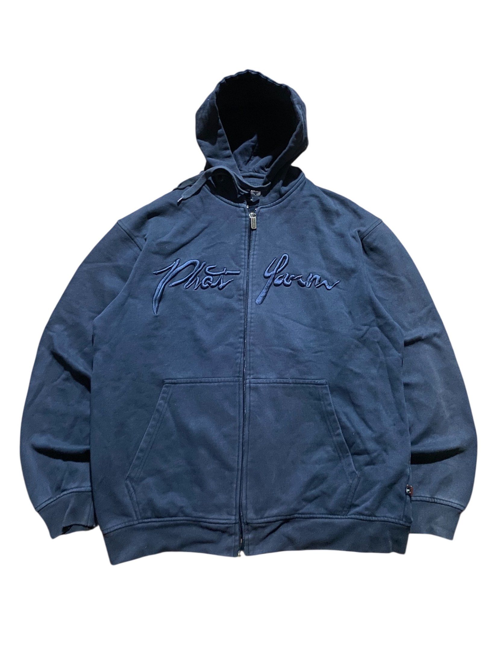 PHAT FARM ZIP UP HOODIE (Category: Hoodies) located in San Mateo. Submitted by miguel08k (Listing ID 1419112320, Image 1). Description: PHAT FARM ZIP UP HOODIE W: 24 L: 28 issue: color fade and missing zipper pull.