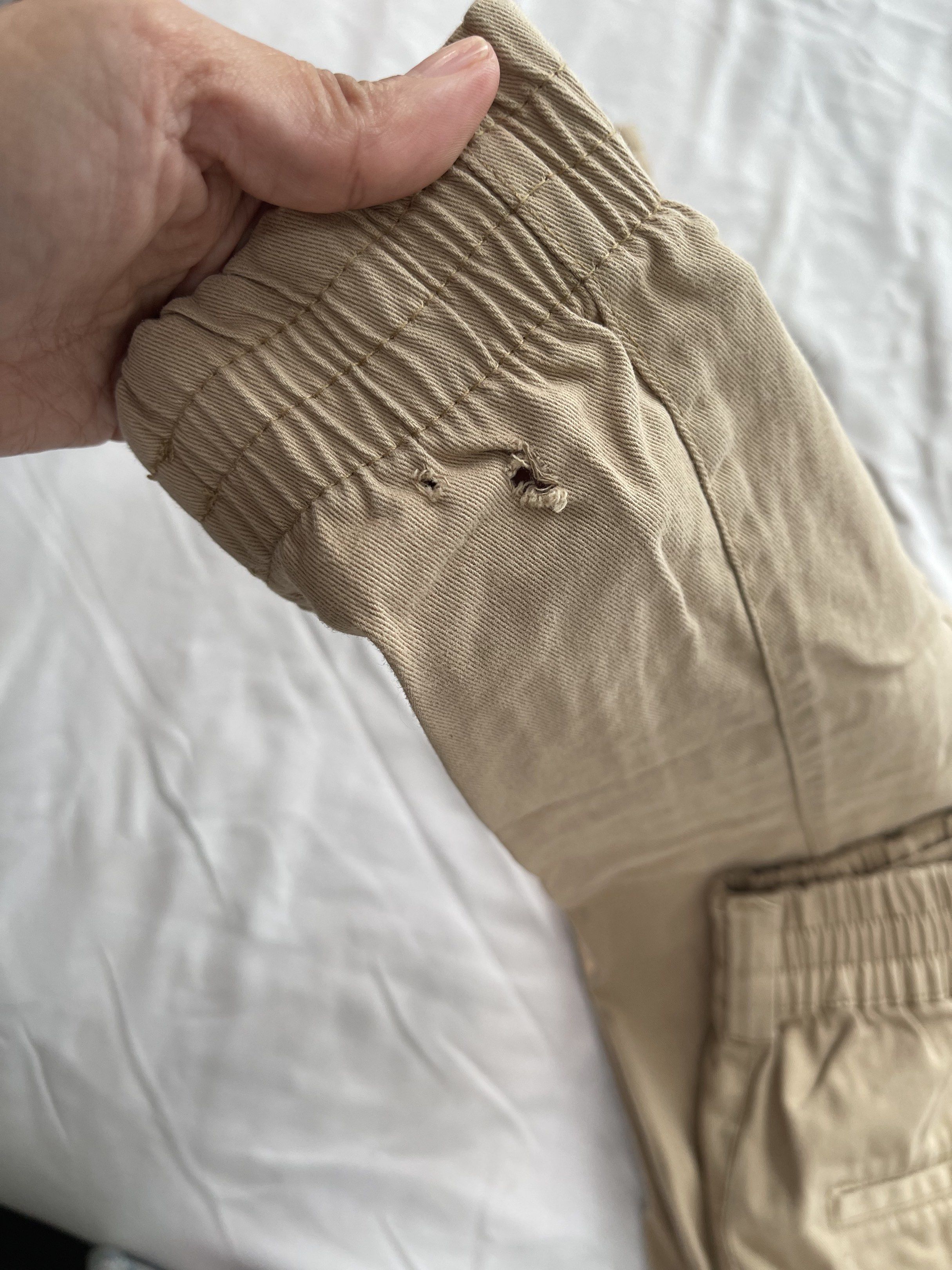 Pull&Bear Khaki Jogger Pants (Category: Joggers) located in Manila. Submitted by joyobaldo158861 (Listing ID 1420564129, Image 3). Description: - Pull&Bear jogger pants - Color: Khaki - Size: EU 36 / US 6 - Features: Elastic waistband, pockets - Condition: Minor tear on elastic cuff - Made in Turkey.