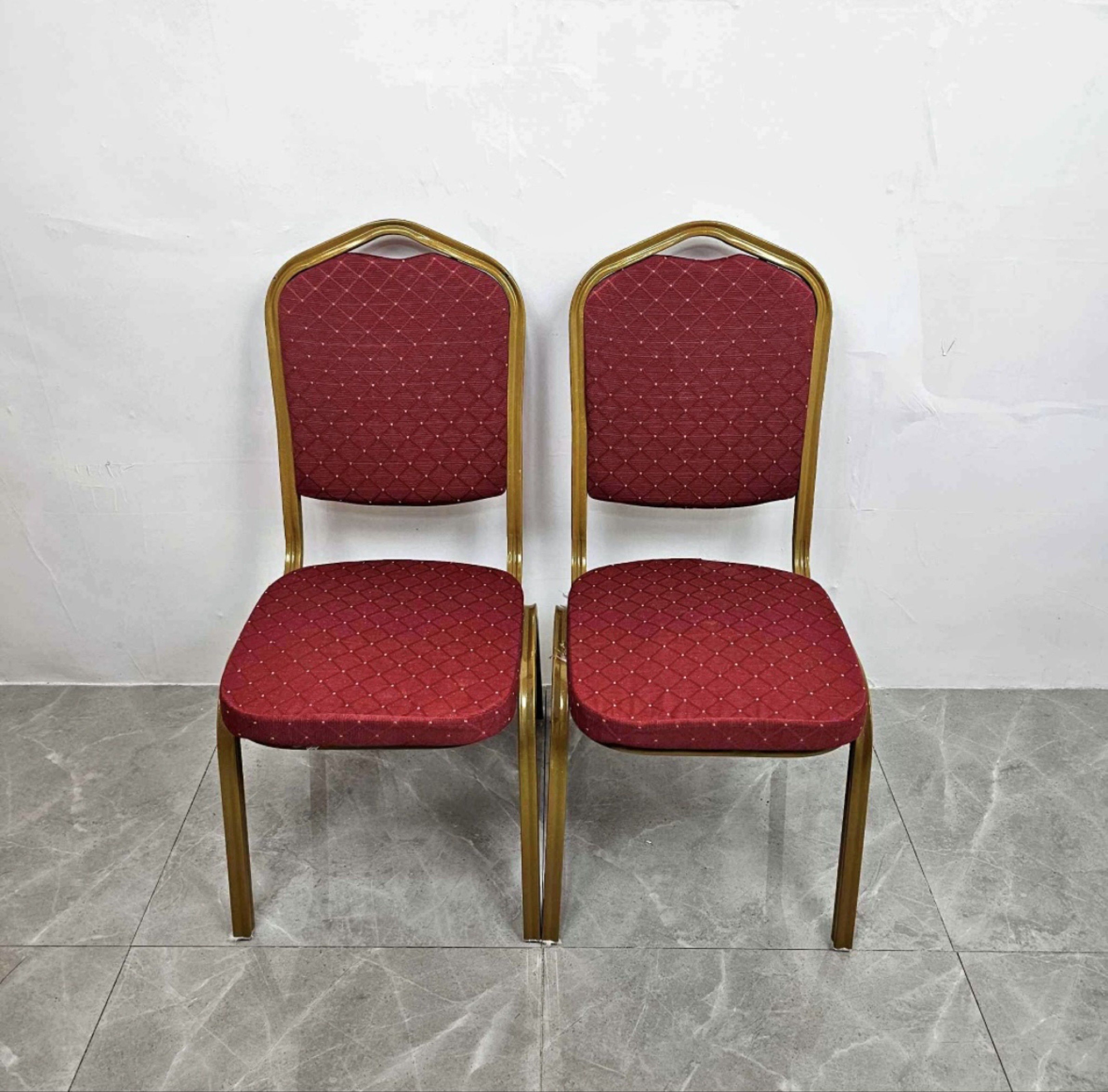 Red Banquet Chair for Dining/Resto/Event (Category: Chairs) located in Manila. Submitted by mry_rfl (Listing ID 1420737449, Image 1). Description: - Elegant banquet chairs - Red upholstered seat and backrest - Gold-colored metal frame - Suitable for events and dining - Classic and versatile design - Durable and comfortable.