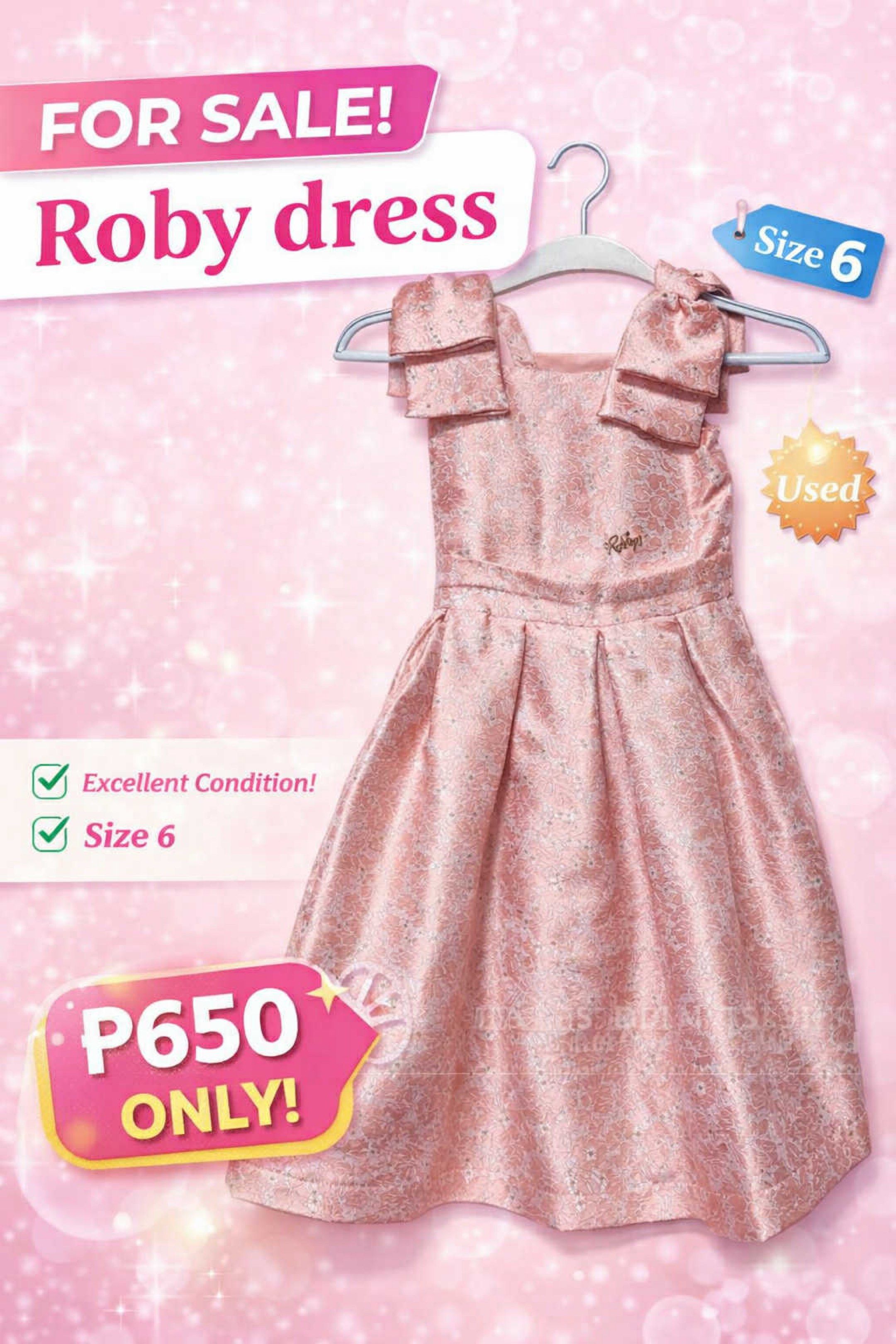 Roby Dress - Size 6 (Category: Babies & Kids Fashion) located in Manila. Submitted by cessgapusan (Listing ID 1420607056, Image 1). Description: - Roby dress - Size 6 - Pink floral pattern - Perfect for special occasions/ recognition - Used Purchased at sm for 2k. Selling fo 650 only. .