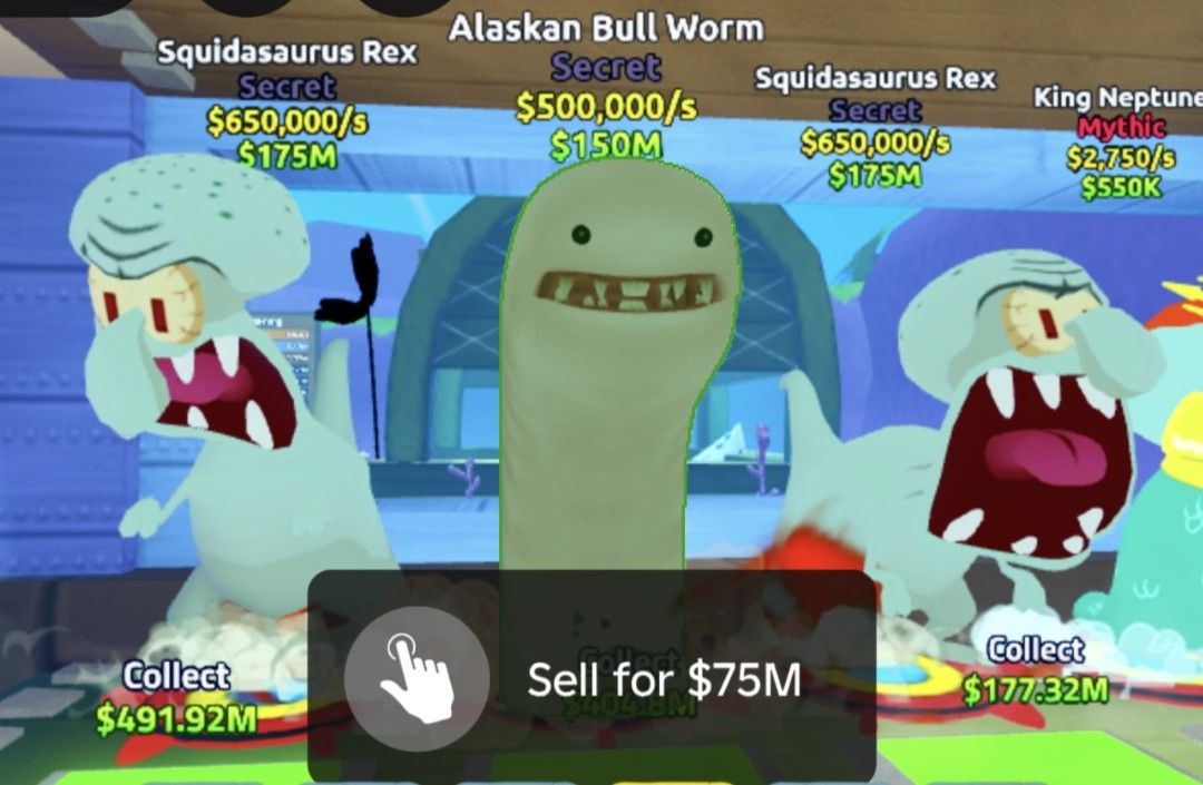 Secret (Steal a Spongebob Roblox) (Category: Others) located in Manila. Submitted by dbxth (Listing ID 1420716957, Image 1). Description: Squidasaurus Rex - $650,000/s ( 4 ) Alaskan Bull Worm - $500,000/s ₱60 each.